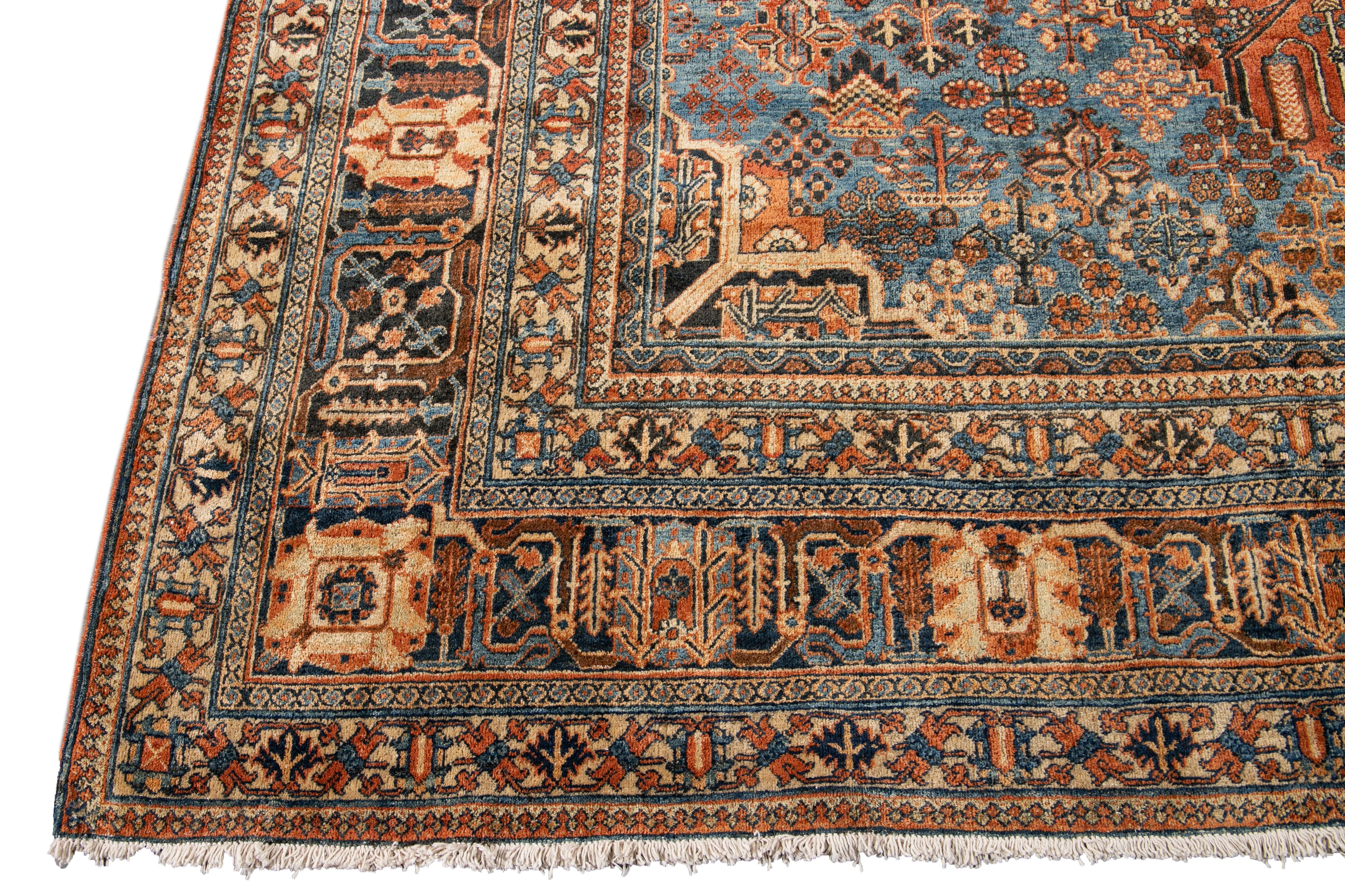 Hand-Knotted Antique Persian Josheghan Orange Handmade Oversize Wool Rug with Medallion Motif For Sale