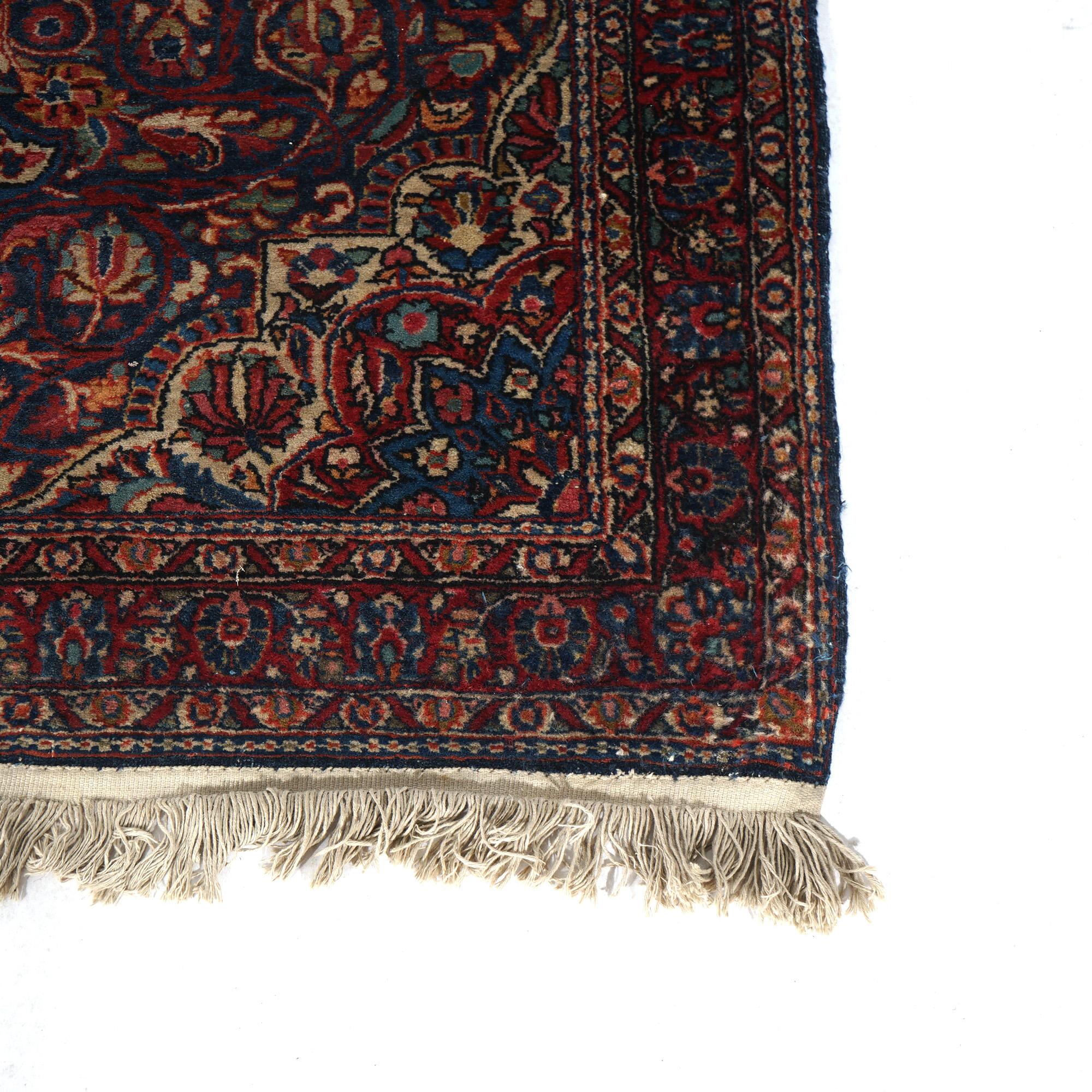 Asian Antique Persian Jozan Sarouk Blue Oriental Wool Rug C1930
