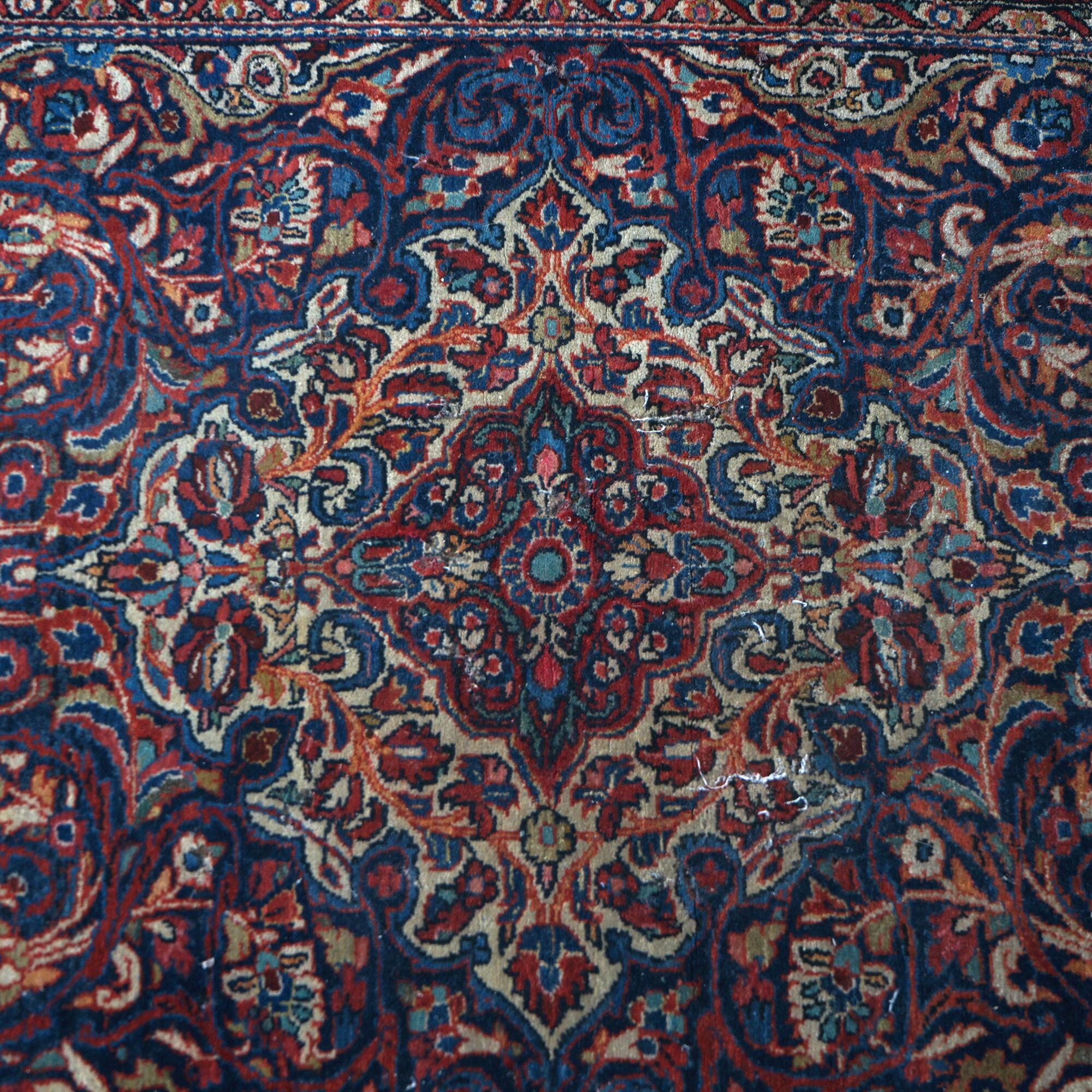 Antique Persian Jozan Sarouk Blue Oriental Wool Rug C1930 In Good Condition In Big Flats, NY