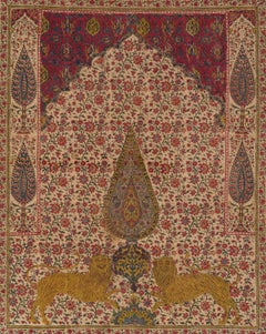 Antique Persian Kalamkari Framed Rug with Tree of Life Pattern - Rug & Kilim