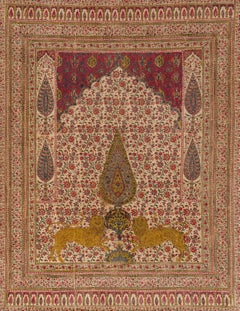 Antique Persian Kalamkari Framed Rug with Tree of Life Pattern - Rug & Kilim