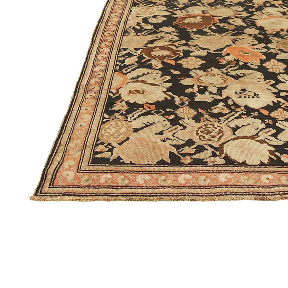 Russian Antique Persian Karabagh Rug with Brown & Beige Floral Motifs