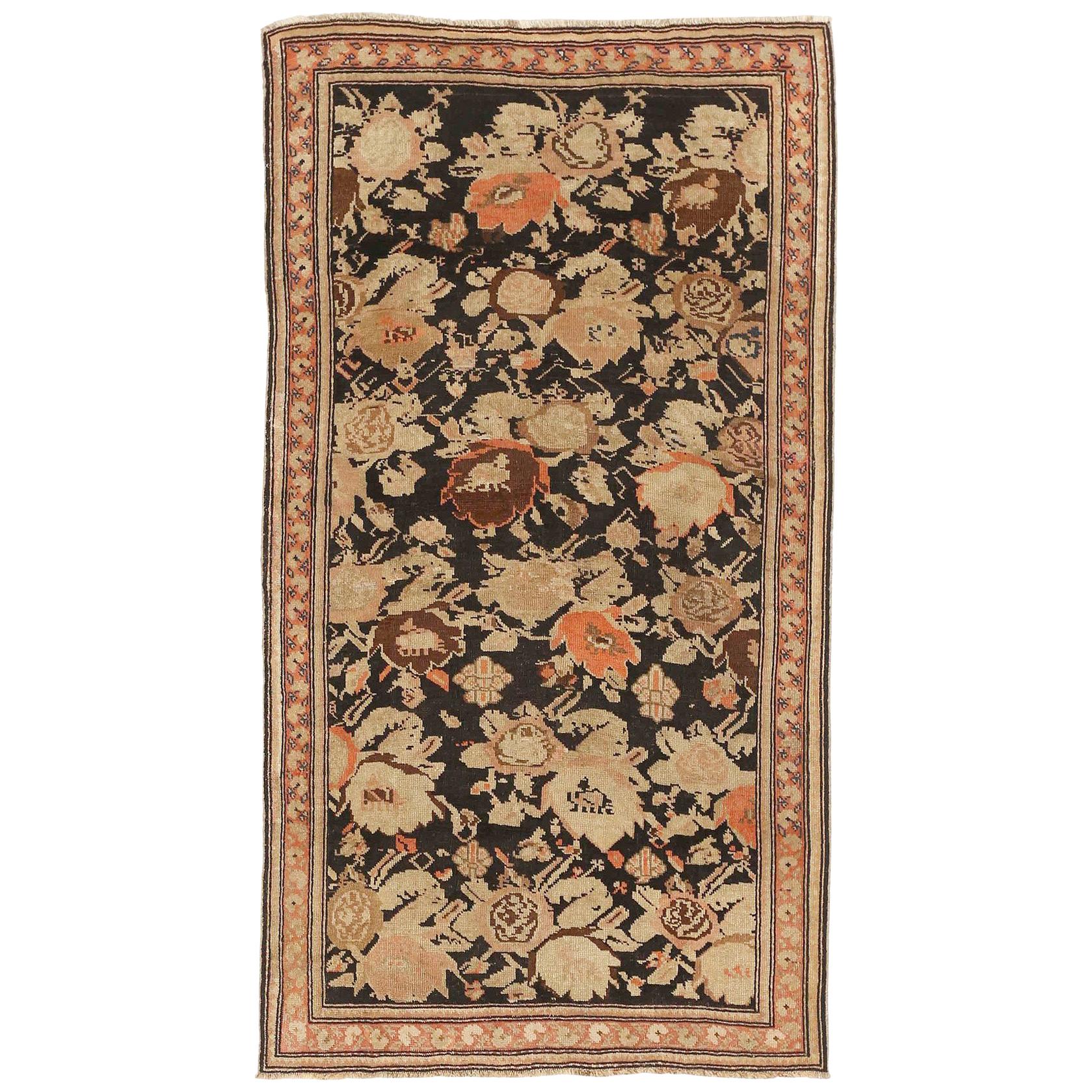 Antique Persian Karabagh Rug with Brown & Beige Floral Motifs