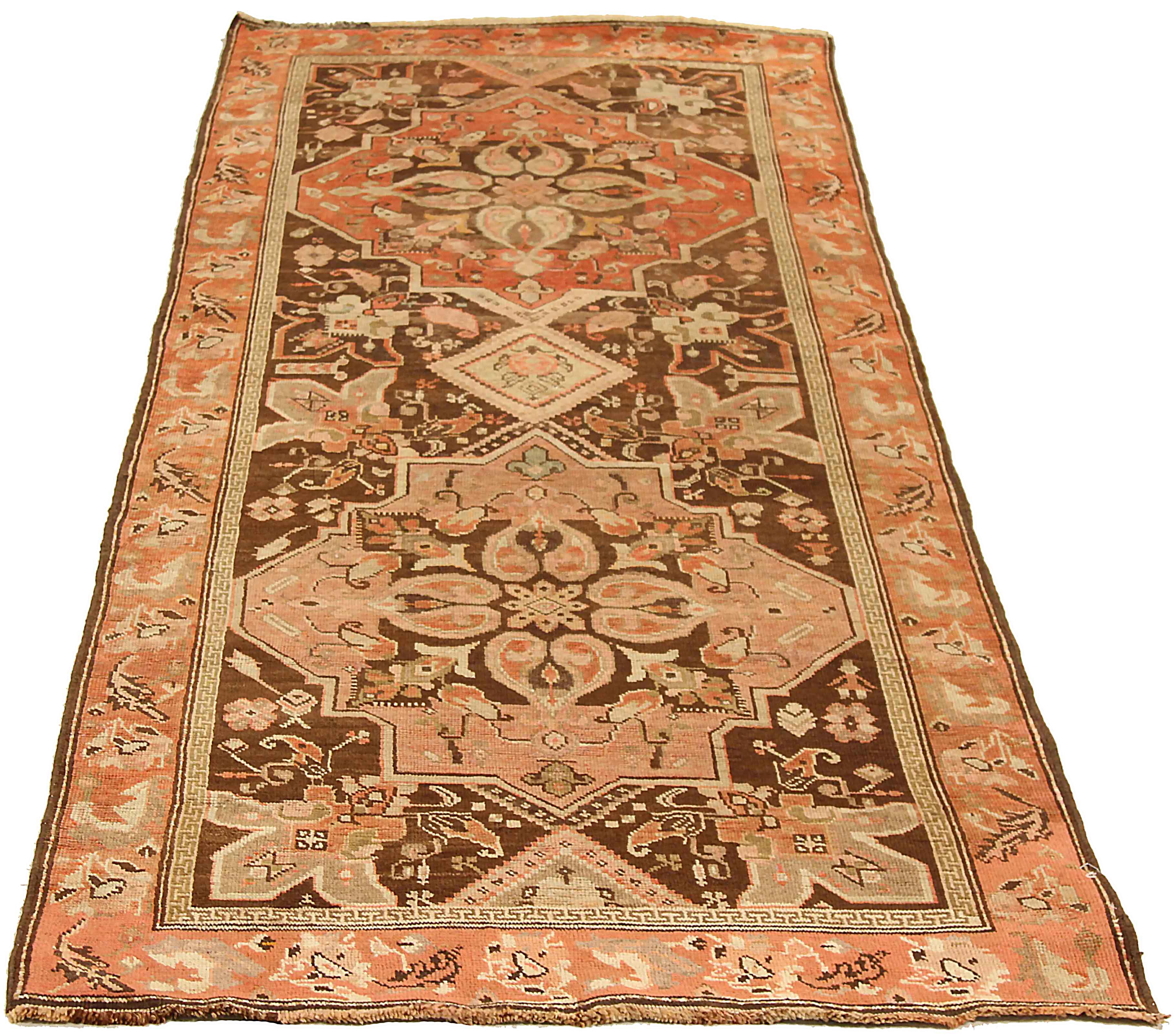 Antique Persian runner rug handwoven from the finest sheep’s wool and colored with all-natural vegetable dyes that are safe for humans and pets. It’s a traditional Karabagh design featuring a colored flower details on an ivory field. It’s an elegant