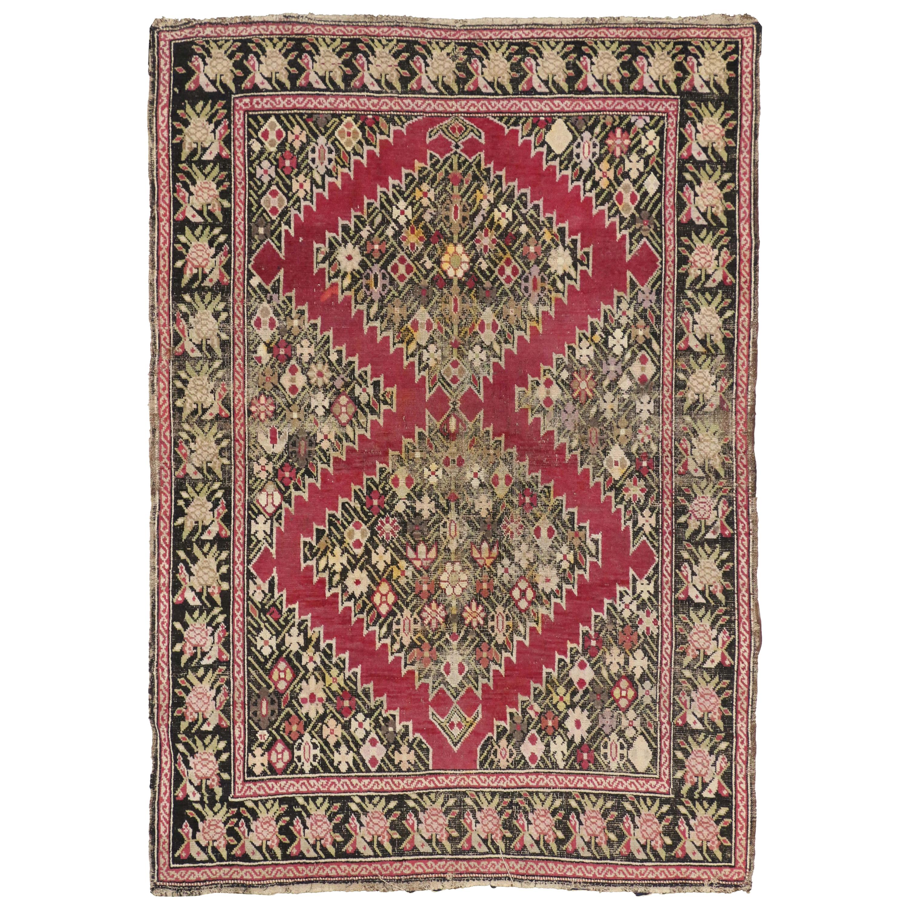 Antique Persian Karabakh Rug, Persian Gharabagh Accent Rug with Old World Style For Sale