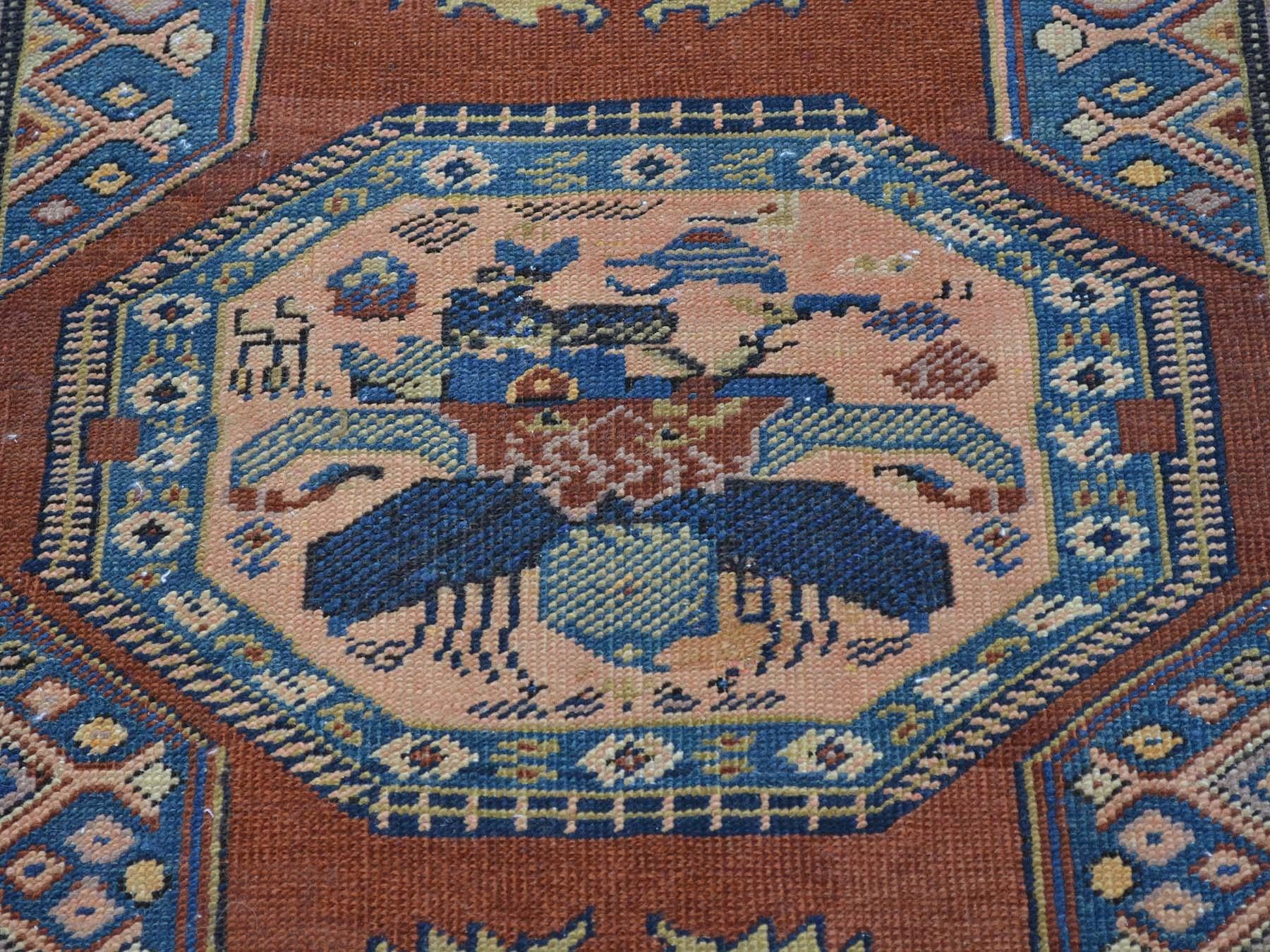 Annodato a mano Tappeto Runner Karabakh rosso antico degli anni '10 - 3'7
