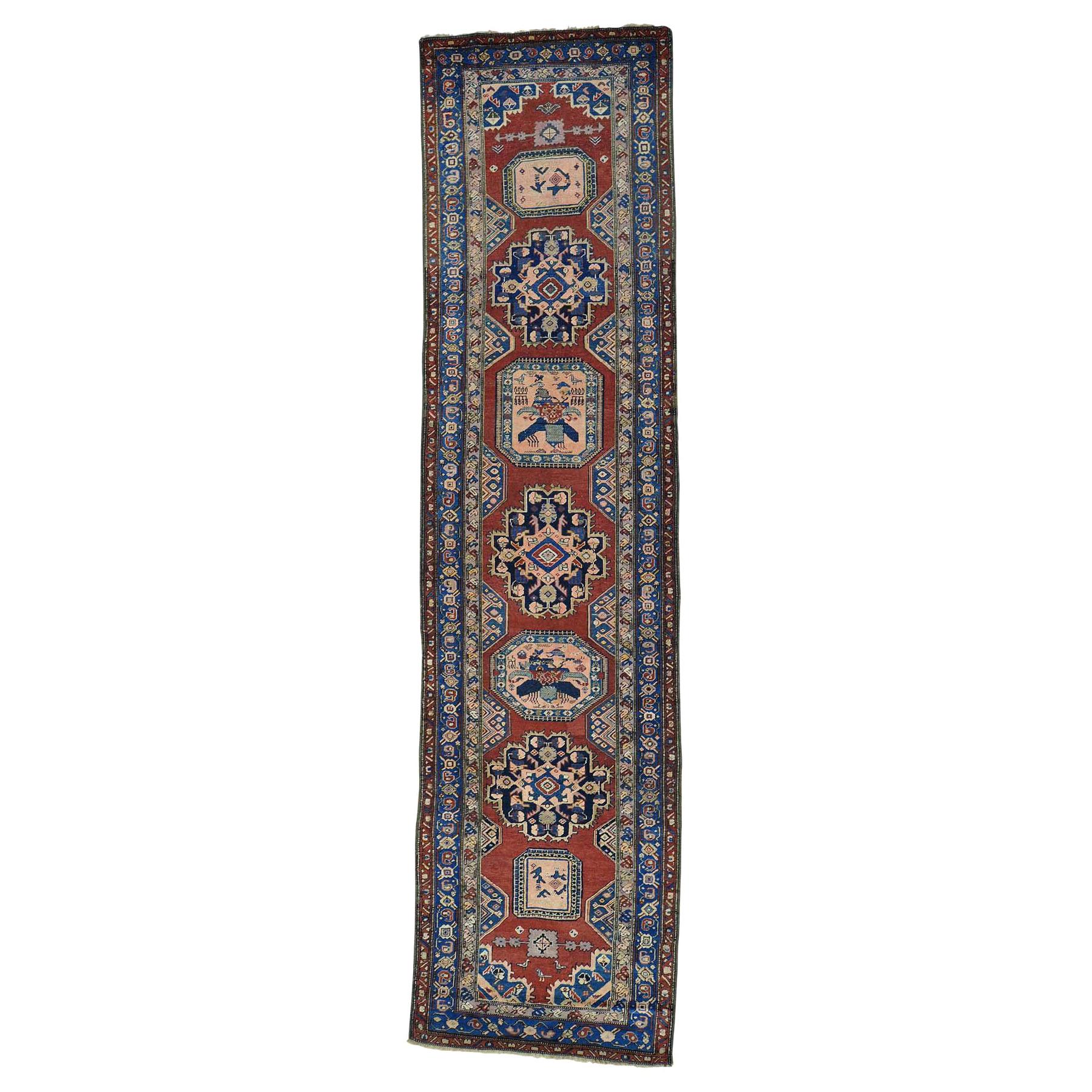 1910s Red Antique Persian Karabakh Runner Rug - 3'7" x 14'2"