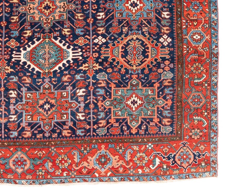 Antique Persian Karadja Rug in Red, Navy, Pink and Green at 1stDibs