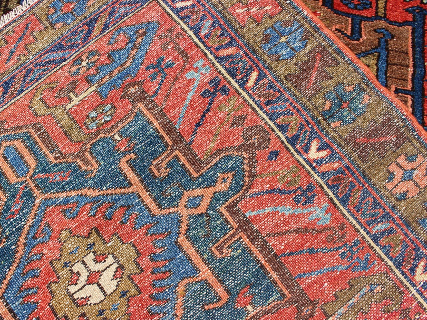 Antique Persian Karadjeh Runner with Layered Geometric Medallions in Red-Orange For Sale 6