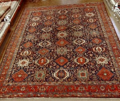 Antique Persian Karaja, Geometric Design, Navy Field, Wool, Oversize, 1915