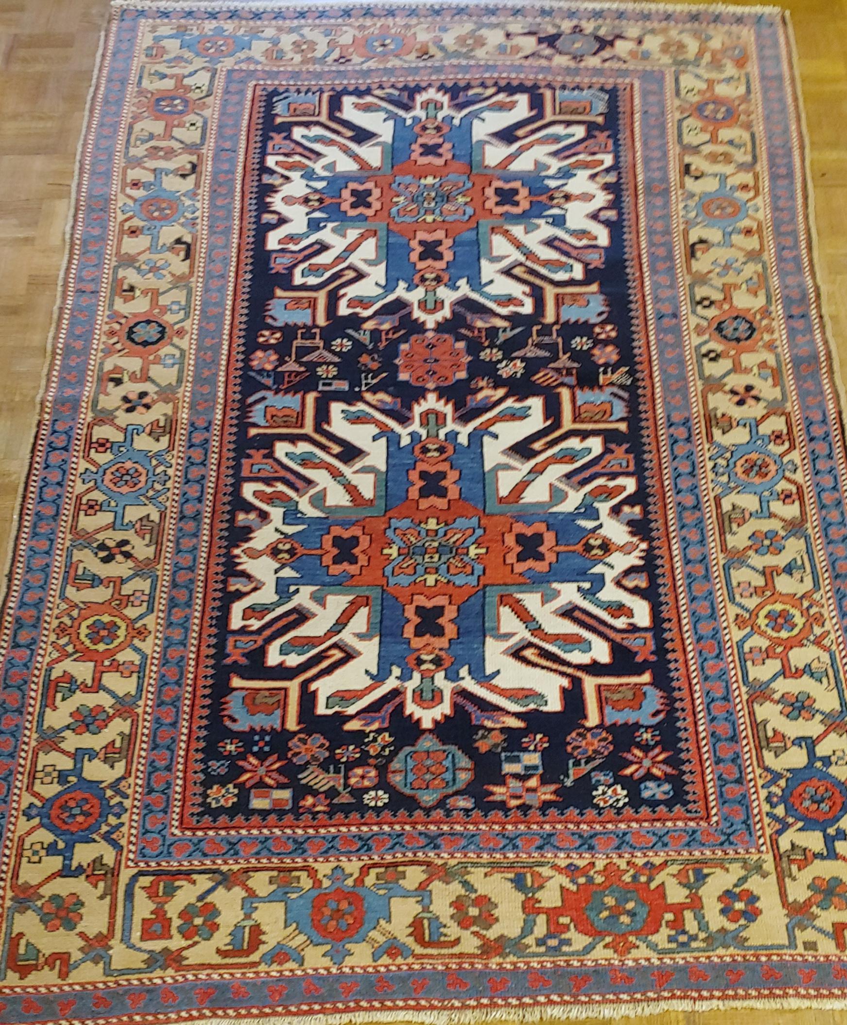 Antique Persian Karaja, Geometric Eagle Kazak Design, Wool, Scatter Size, 1910 For Sale 5