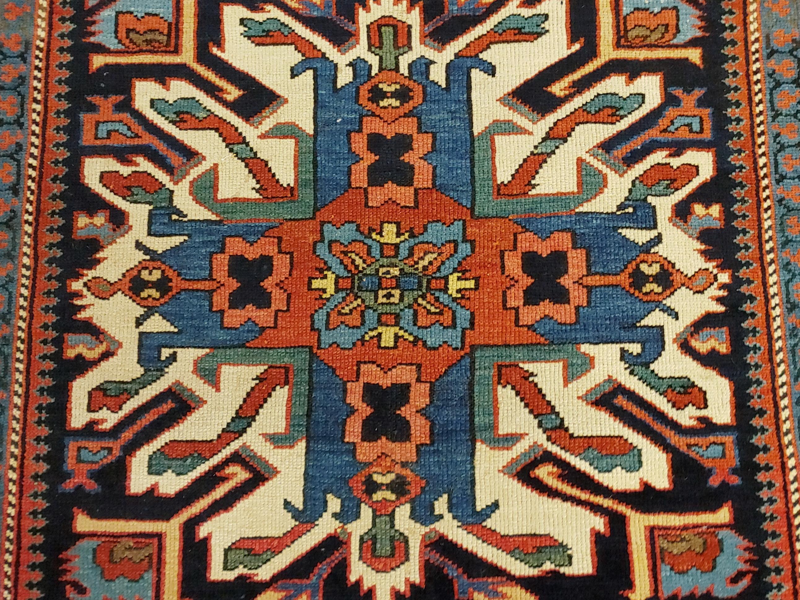 Antique Persian Karaja, Geometric Eagle Kazak Design, Wool, Scatter Size, 1910 For Sale 6