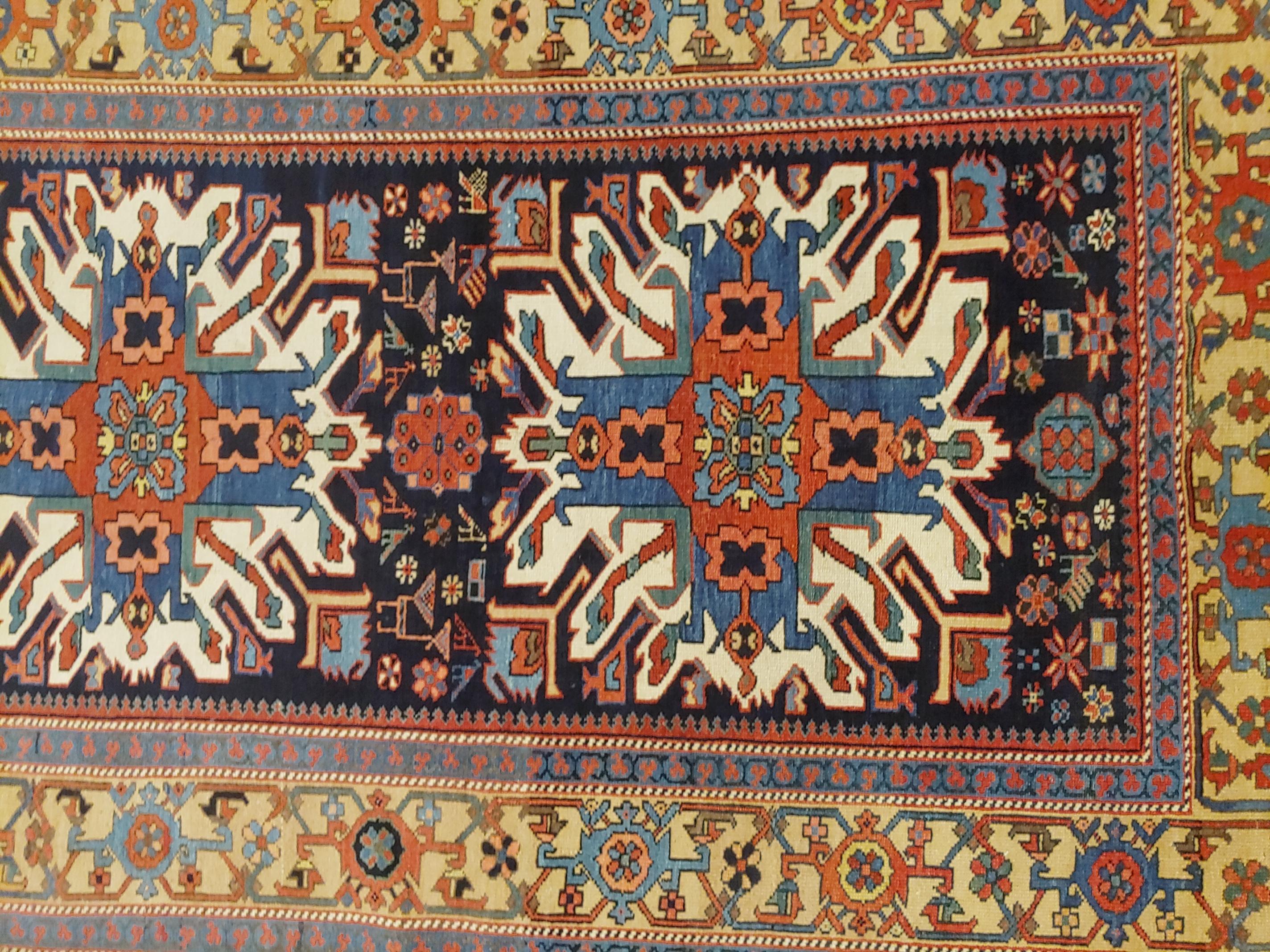 Antique Persian Karaja, Geometric Eagle Kazak Design, Wool, Scatter Size, 1910 In Good Condition For Sale In Williamsburg, VA