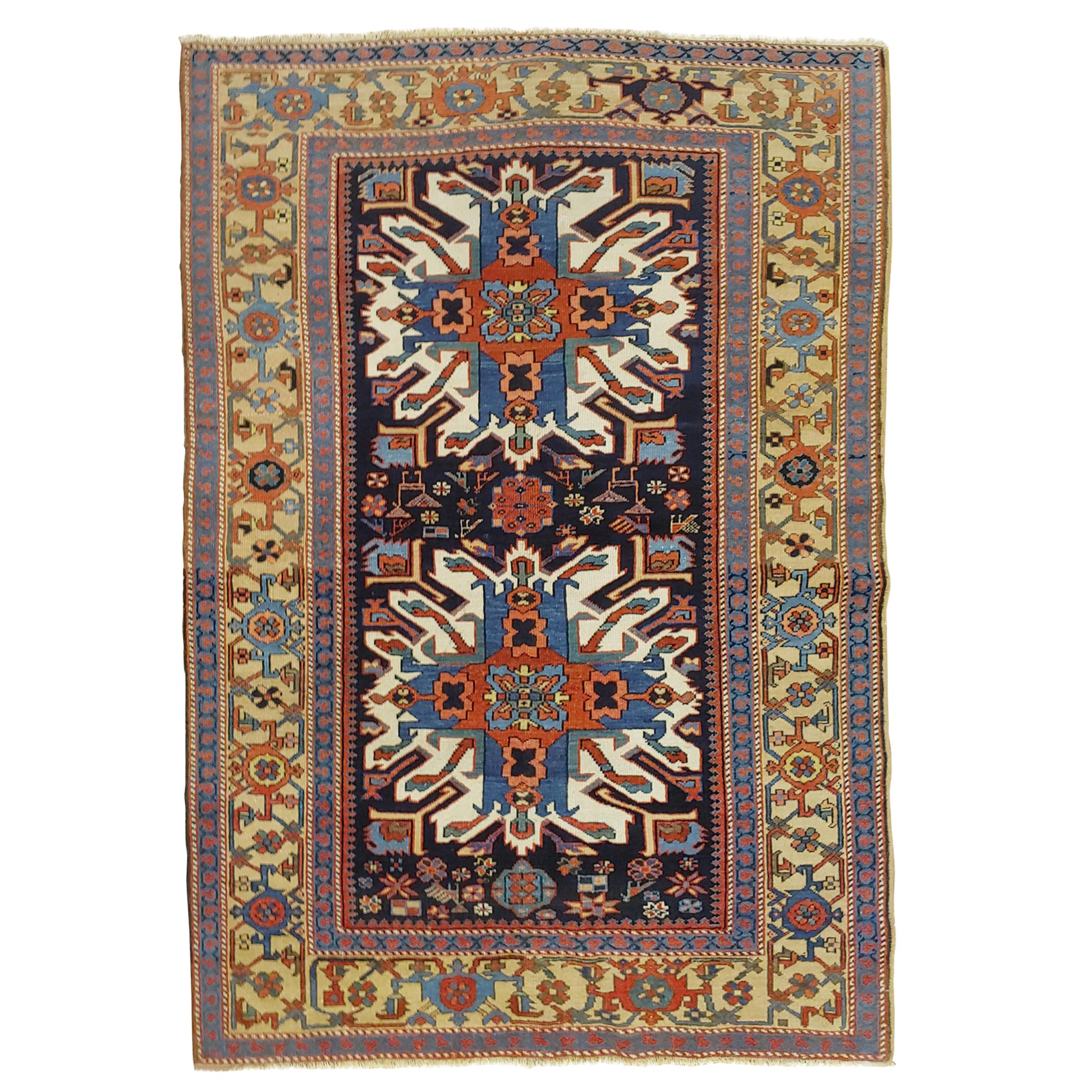 Antique Persian Karaja, Geometric Eagle Kazak Design, Wool, Scatter Size, 1910 For Sale