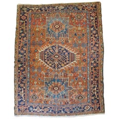 Antique Persian Karaja, Heriz, Geometric Design, Rust Field, Wool, 1915