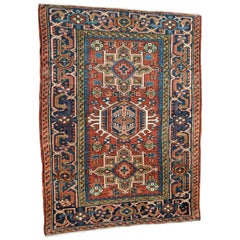Antique Persian Karaja, Heriz, Geometric Design, Rust Field, Wool, 3x5,  1915