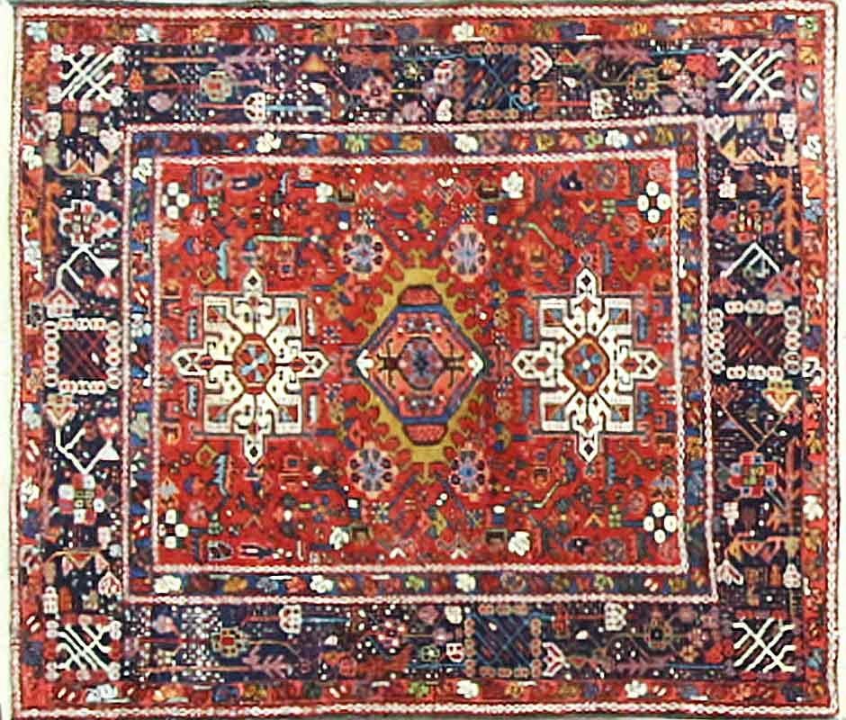 tapis Persan antique Karaja/ Heriz de 4' x 4'6