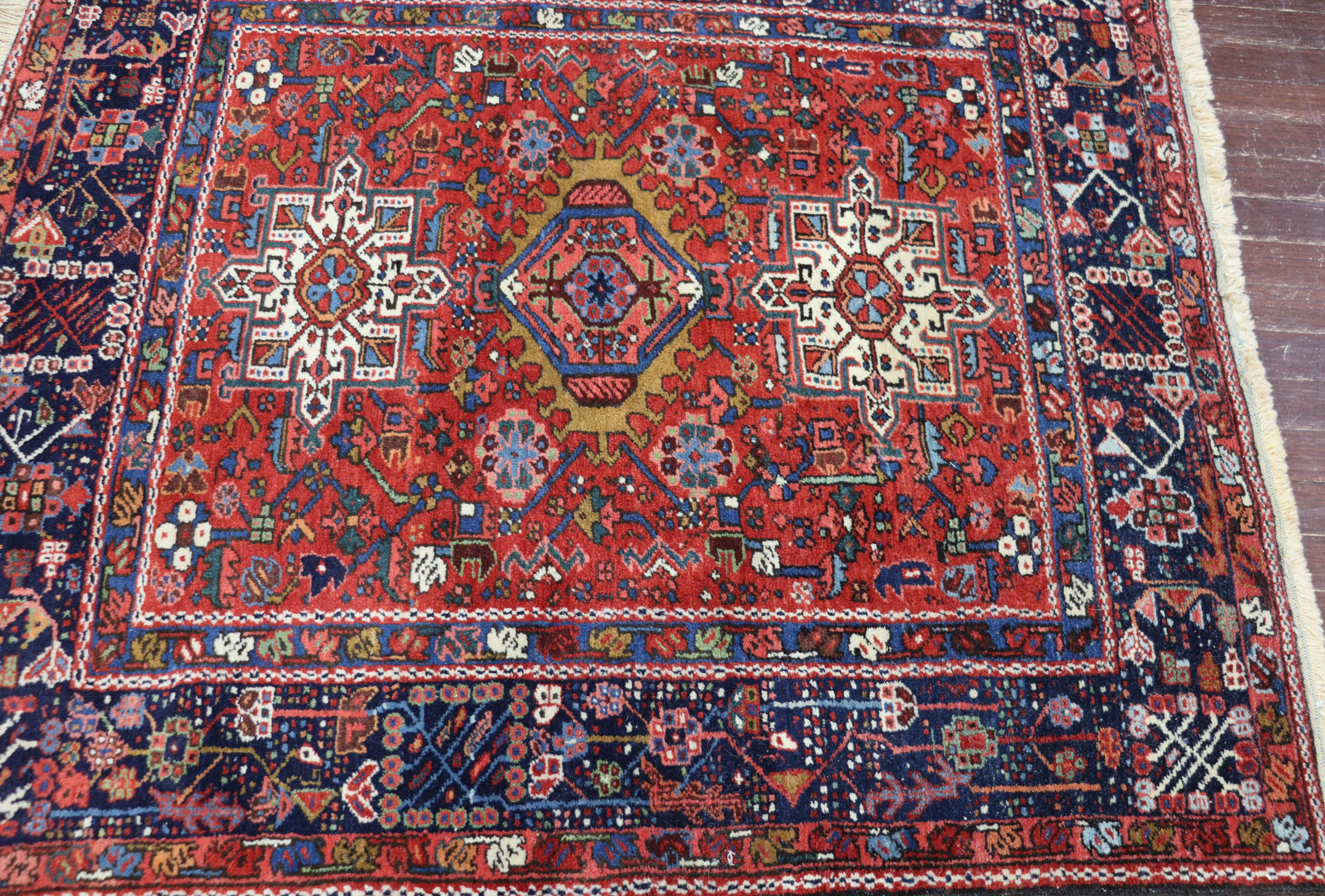 20th Century Antique Persian Karaja/ Heriz Rug, Amazing Color 4' x 4'6