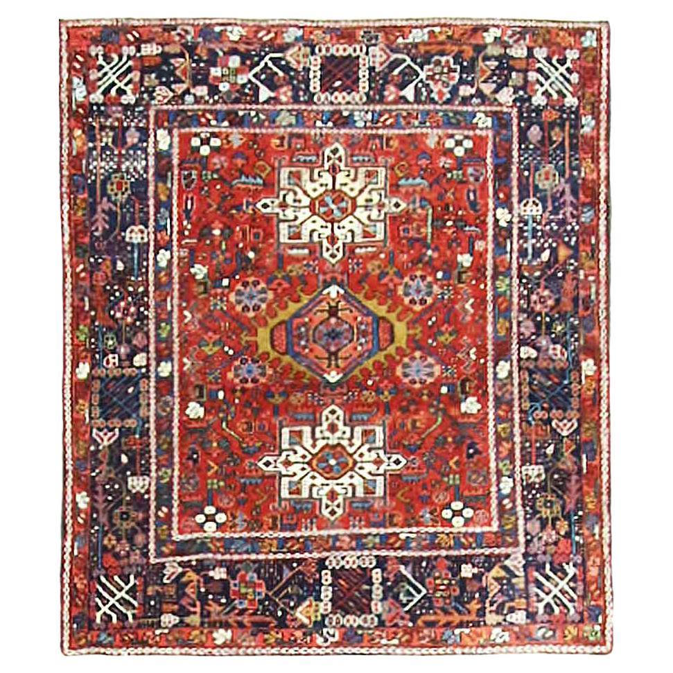 Antique Persian Karaja/ Heriz Rug, Amazing Color 4' x 4'6" For Sale
