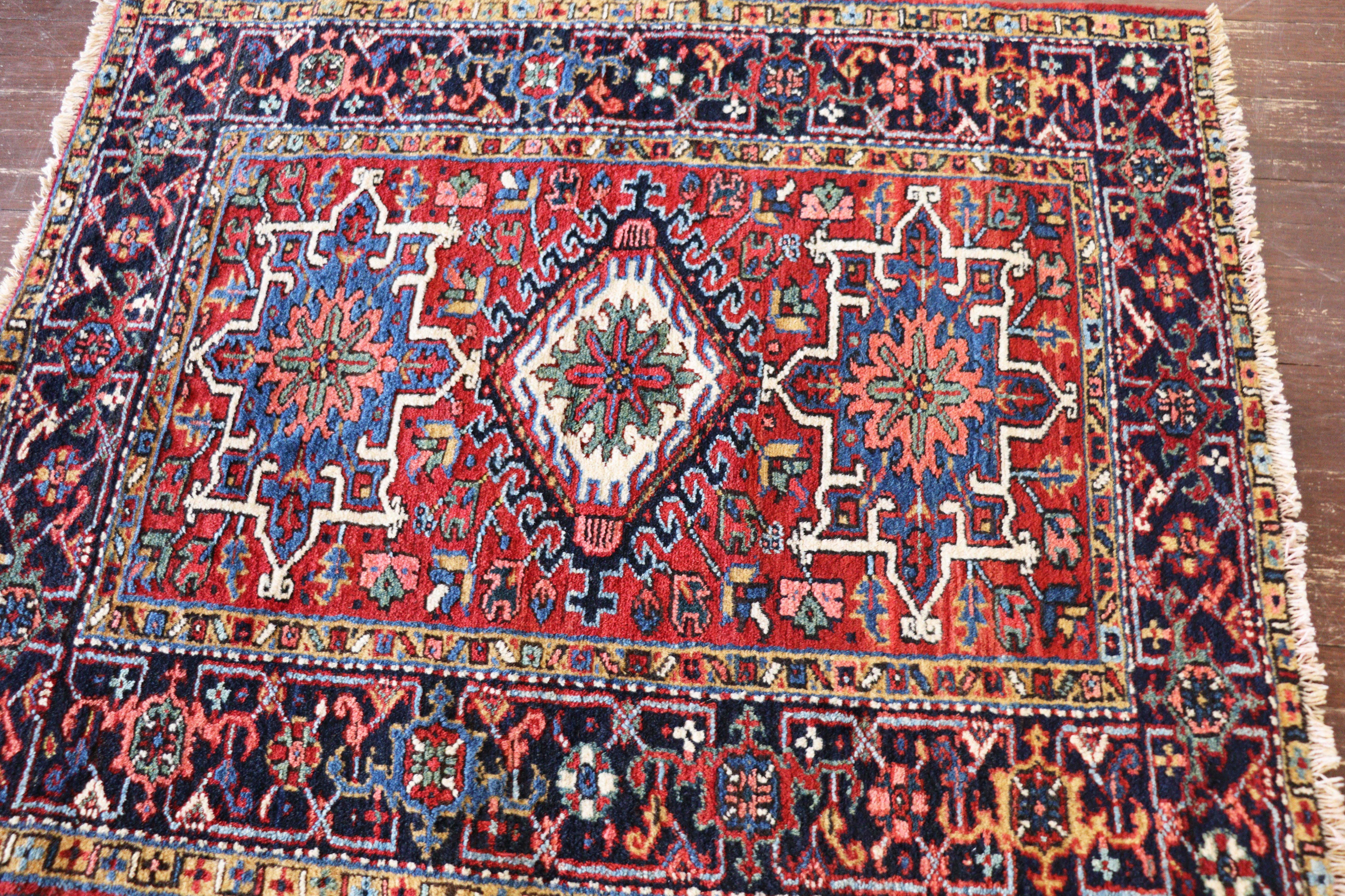 Hand-Knotted Antique Persian Karaja/ Heriz Rug, Excellent 3'6