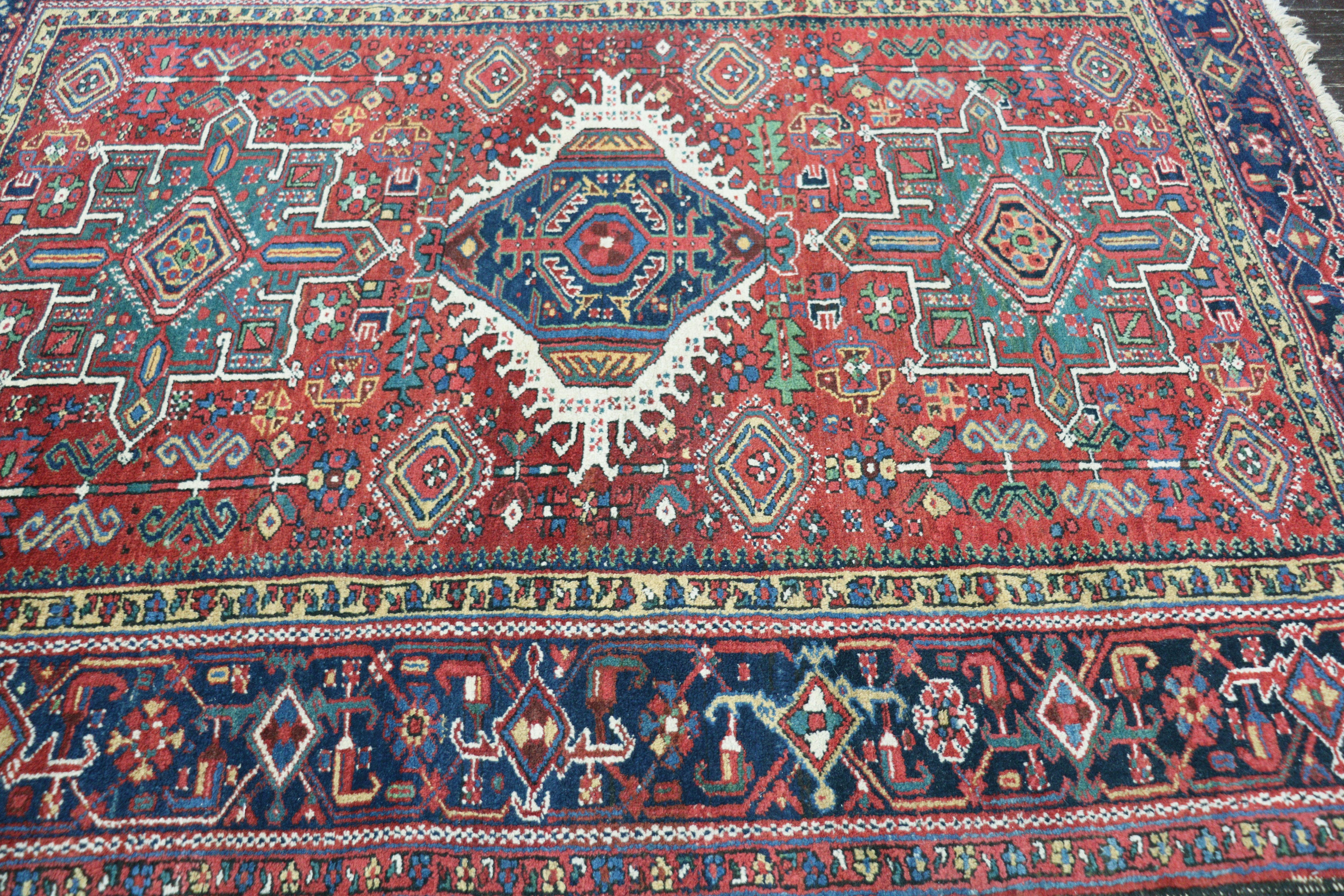 Hand-Knotted Antique Persian Karaja/ Heriz Rug, 4'11