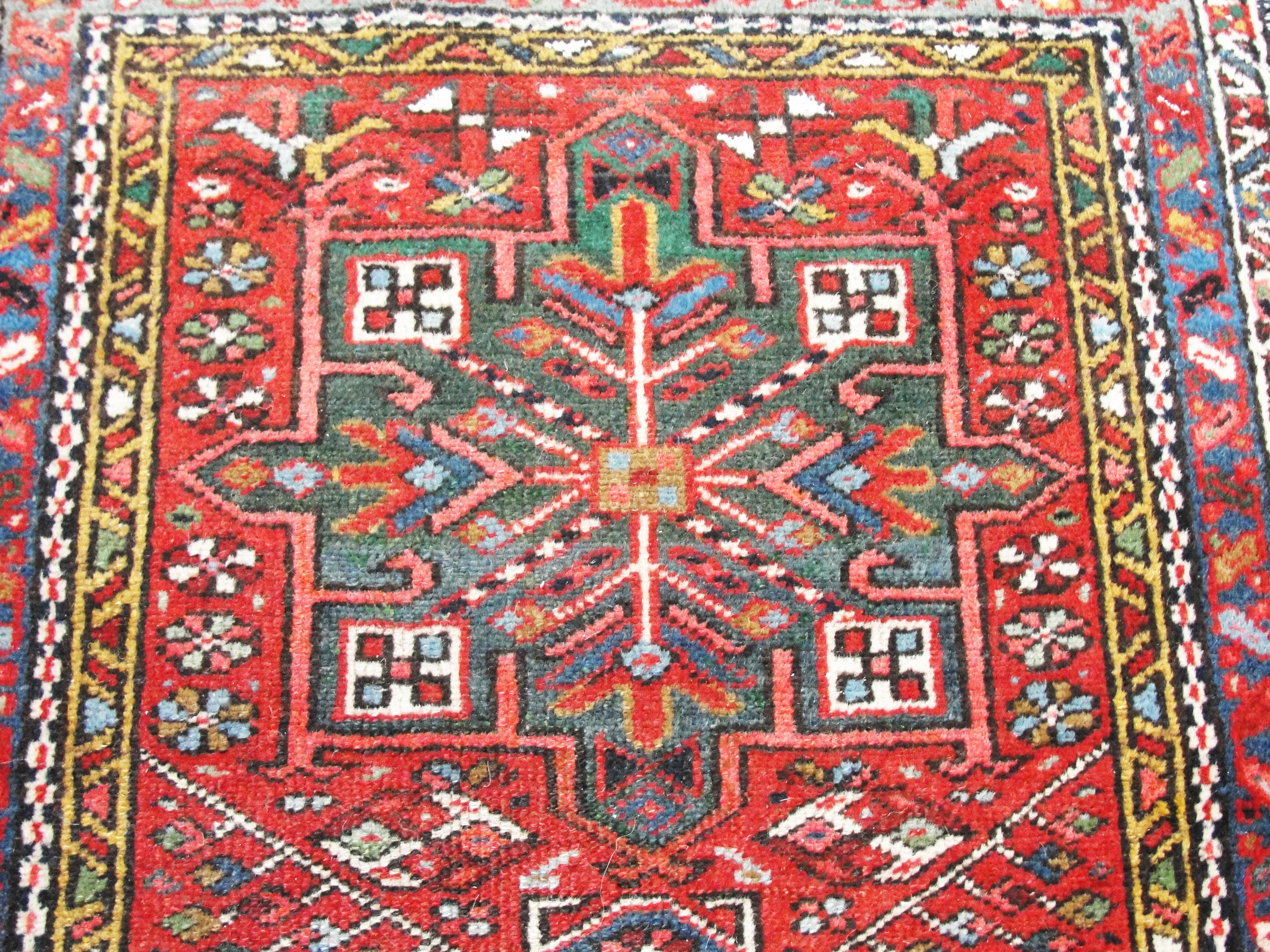 Hand-Knotted Antique Persian Karaja Heriz Rug