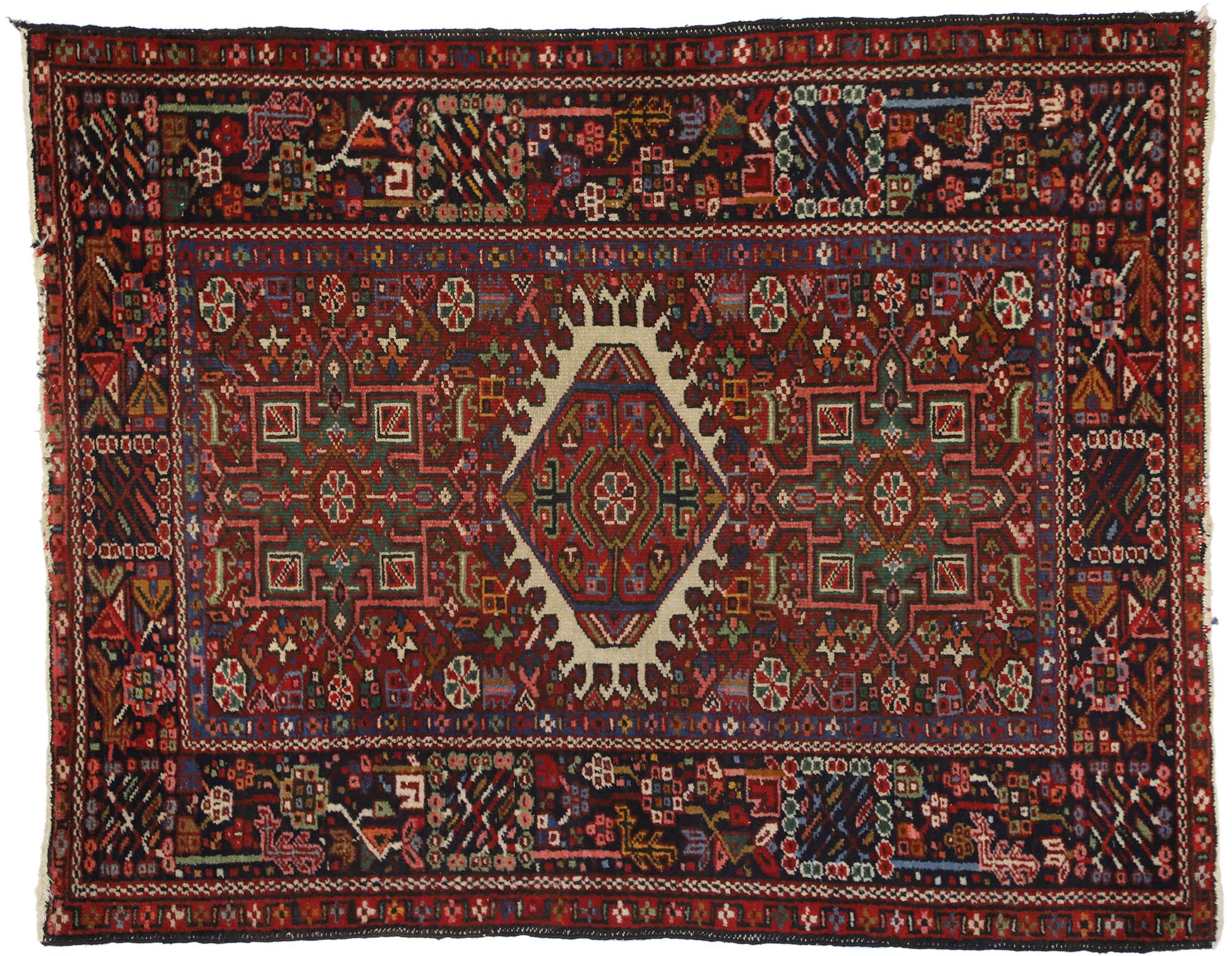 Antique Persian Karaja Heriz Rug with Mid-Century Modern Style, Accent Rug For Sale 3