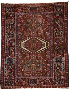 Antique Persian Karaja Heriz Rug with Mid-Century Modern Style, Accent Rug