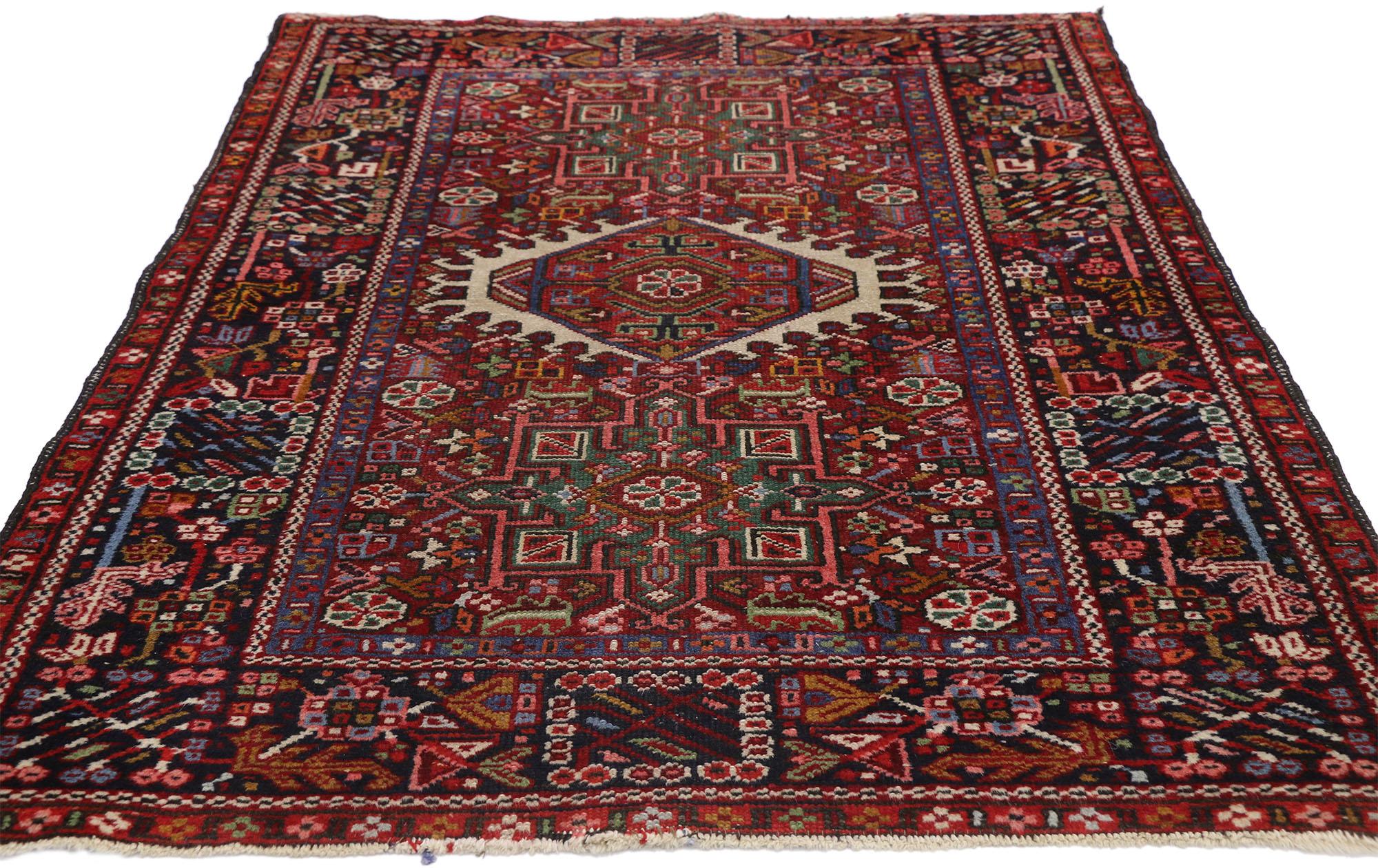 Hand-Knotted Antique Persian Karaja Heriz Rug with Mid-Century Modern Style, Accent Rug For Sale