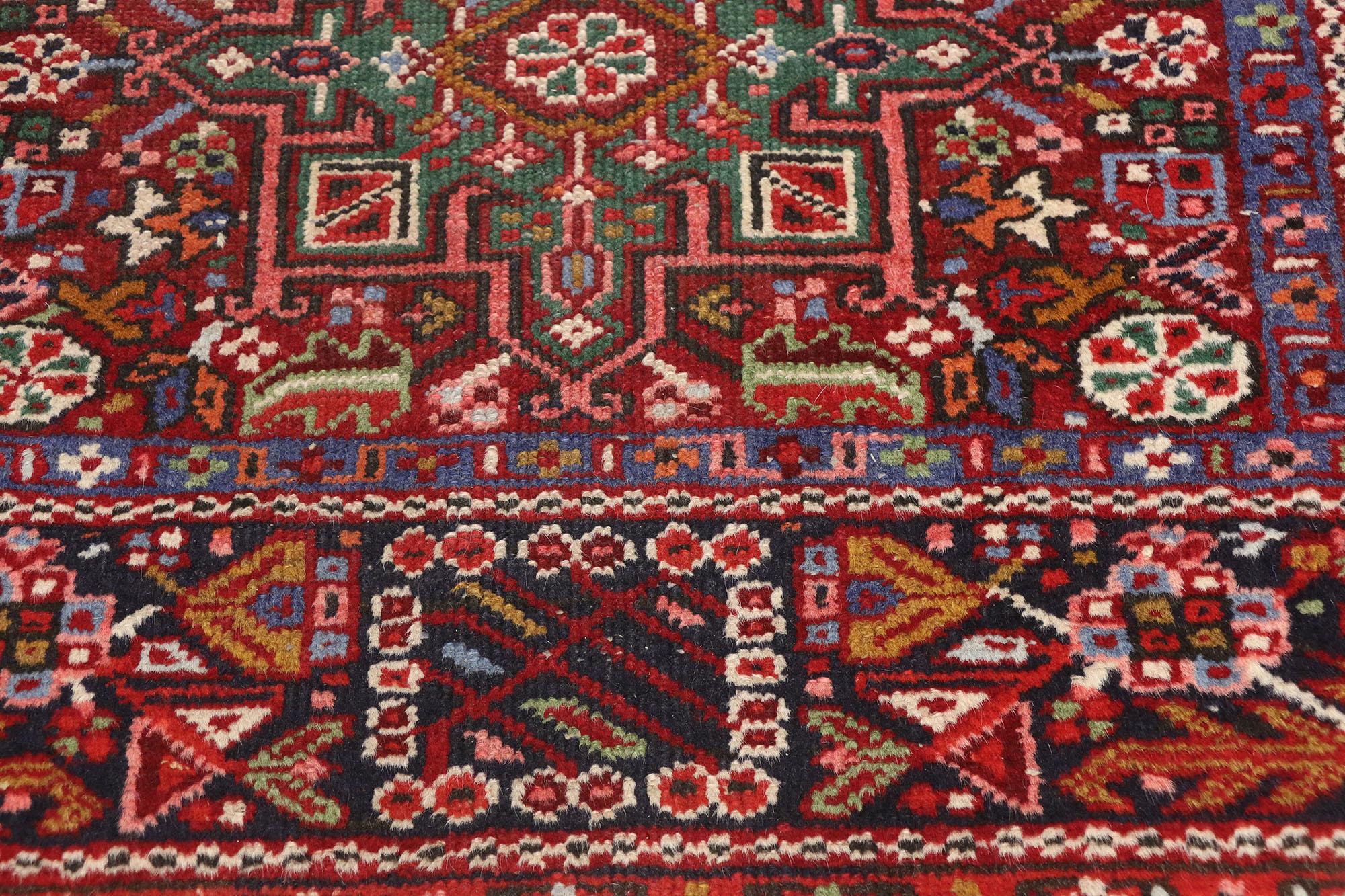 Antique Persian Karaja Heriz Rug with Mid-Century Modern Style, Accent Rug In Good Condition For Sale In Dallas, TX
