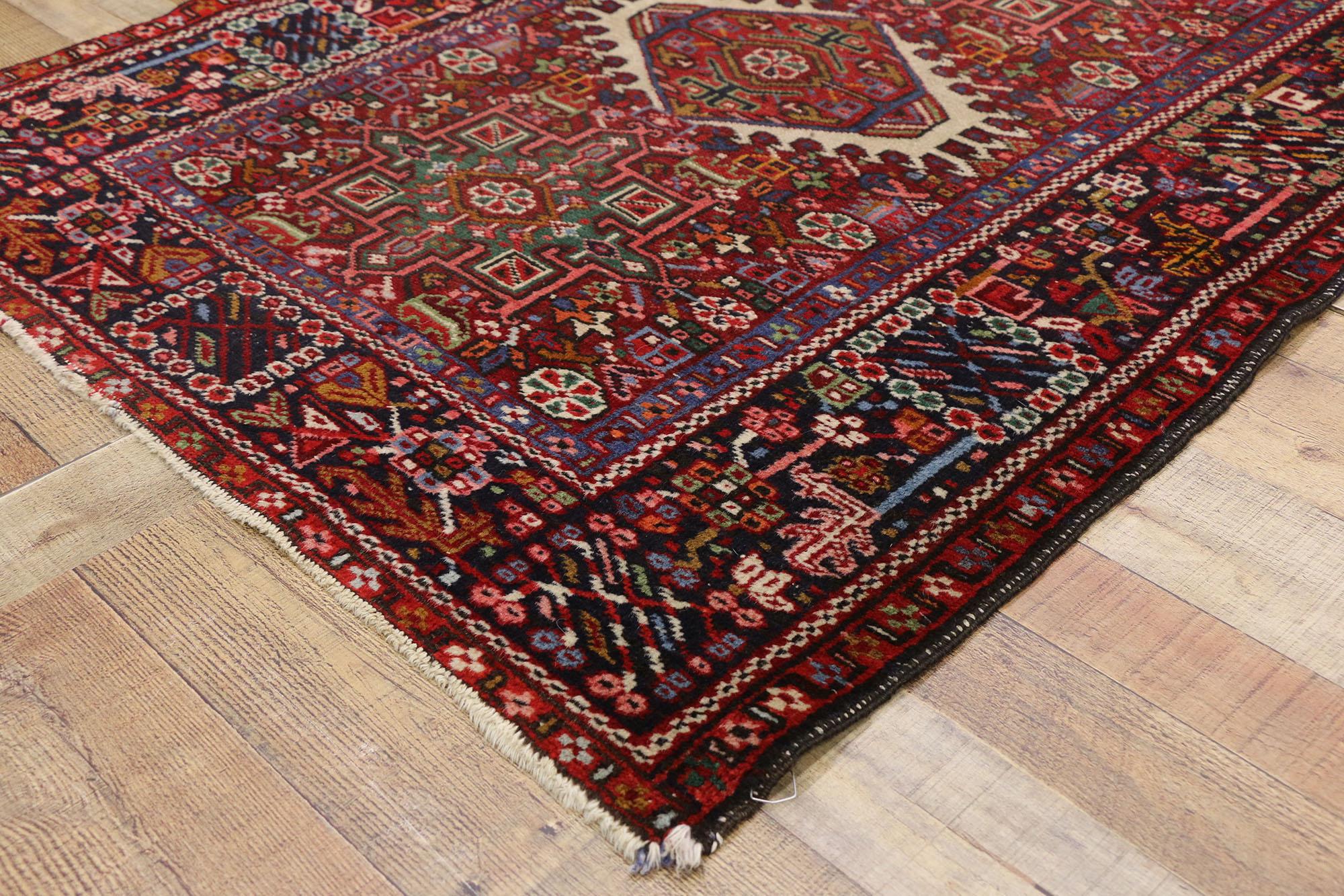 Wool Antique Persian Karaja Heriz Rug with Mid-Century Modern Style, Accent Rug For Sale
