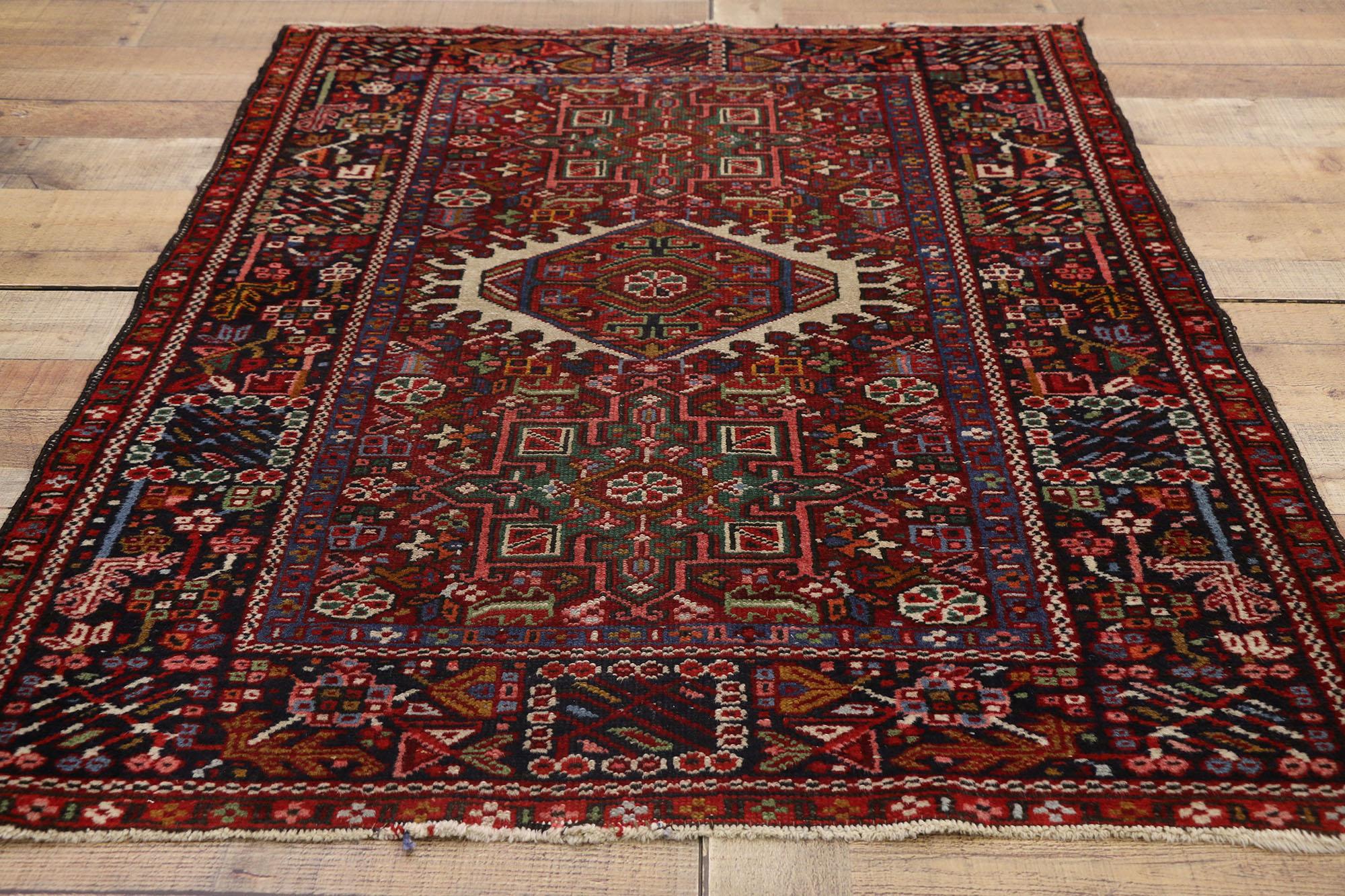 Antique Persian Karaja Heriz Rug with Mid-Century Modern Style, Accent Rug For Sale 1