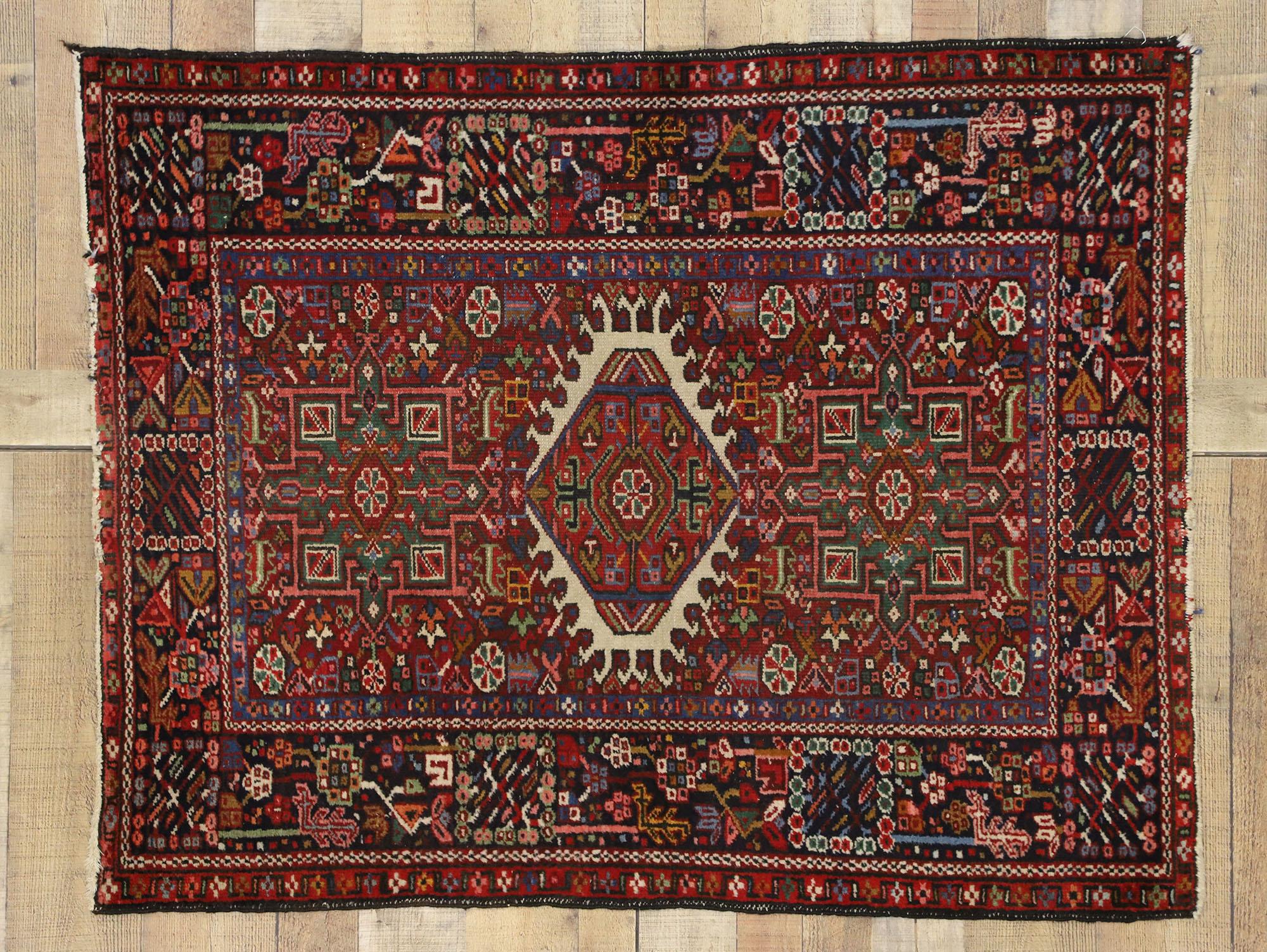 Antique Persian Karaja Heriz Rug with Mid-Century Modern Style, Accent Rug For Sale 2