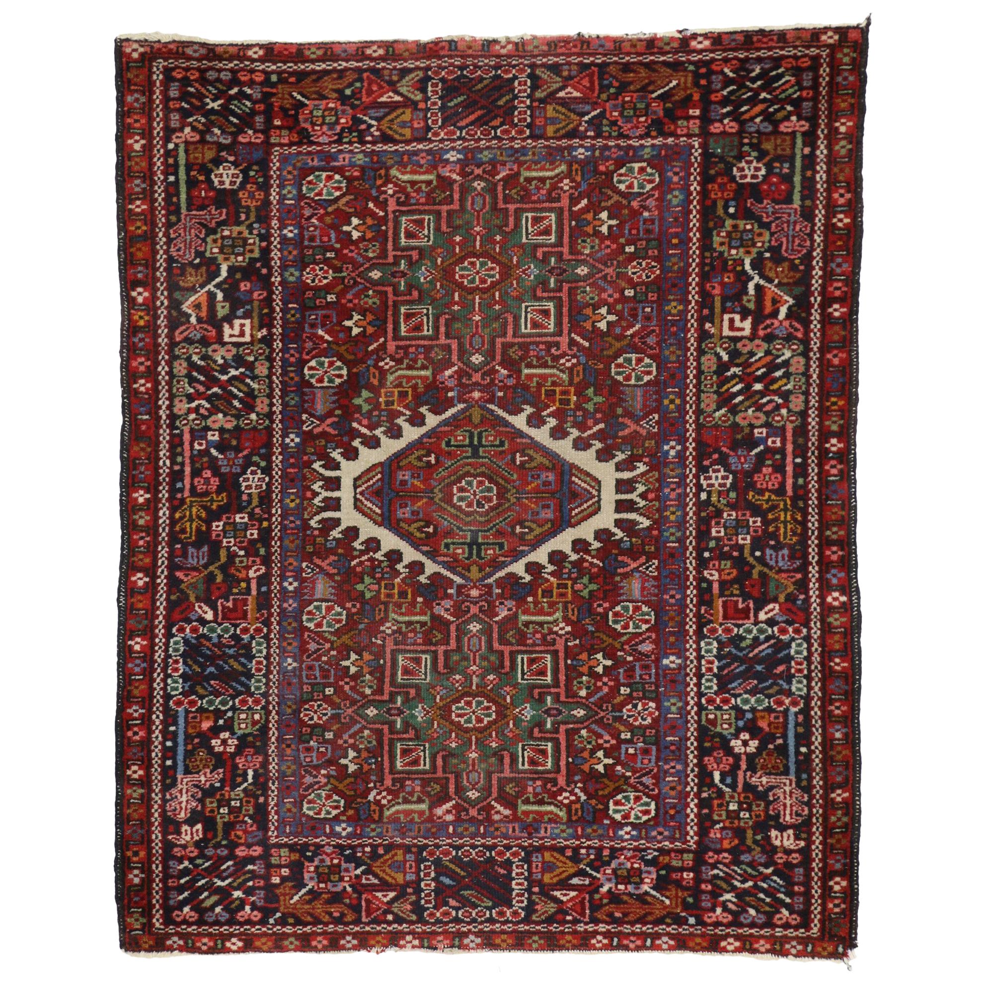 Antique Persian Karaja Heriz Rug with Mid-Century Modern Style, Accent Rug
