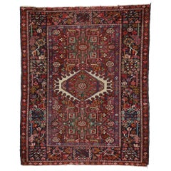 Antique Persian Karaja Heriz Rug with Mid-Century Modern Style, Accent Rug