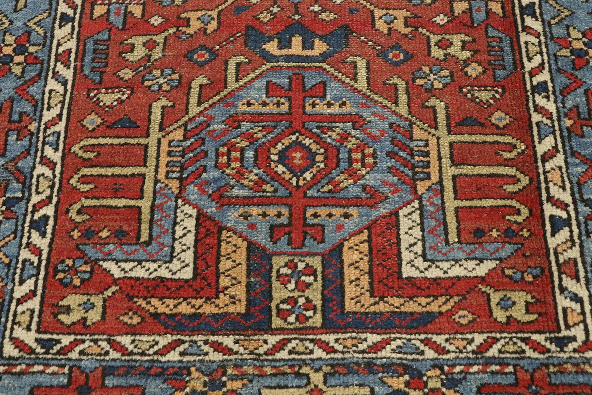 Hand-Knotted Antique Persian Karaja Heriz Rug with Modern Tribal Style For Sale