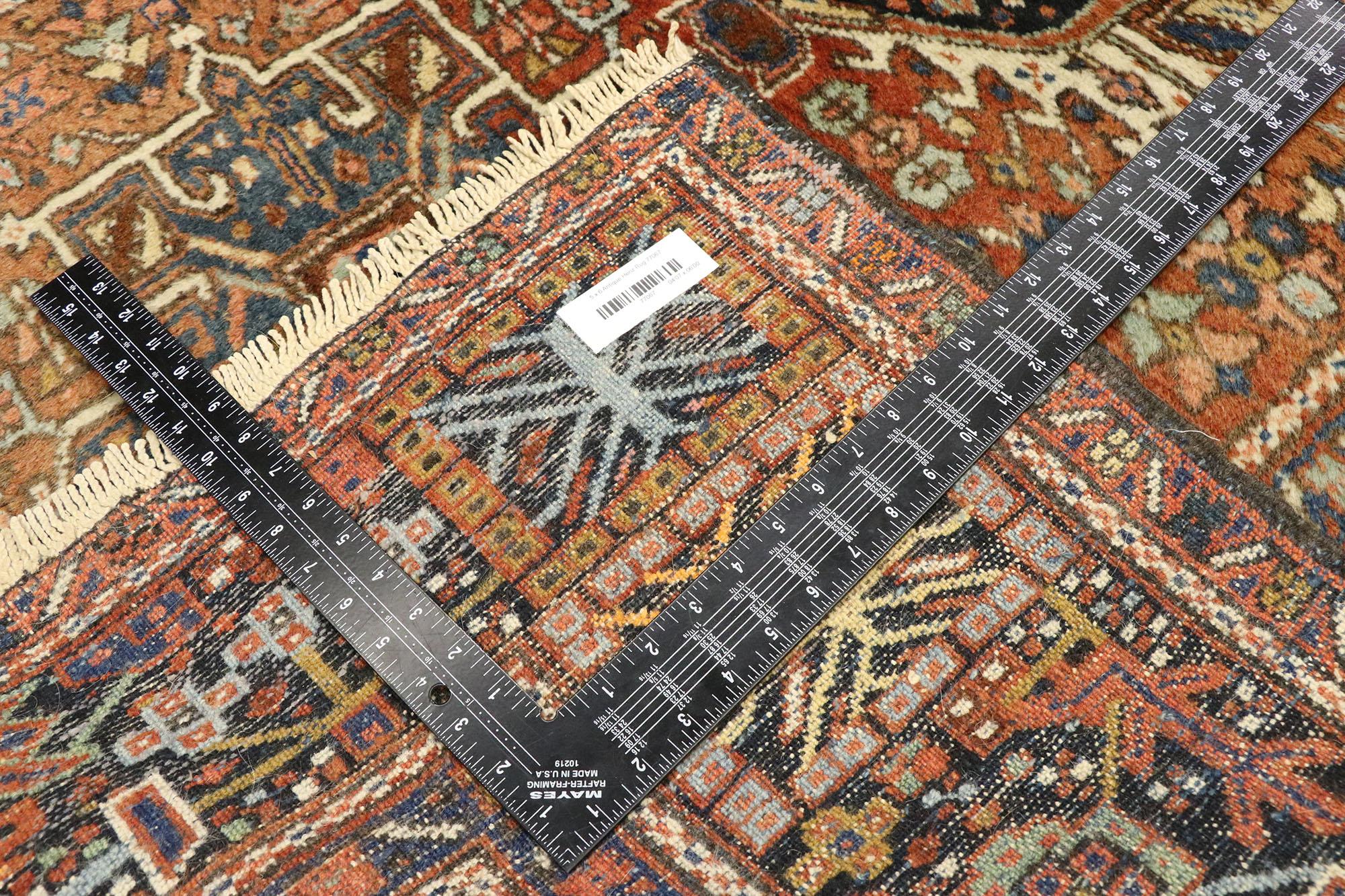 Heriz Serapi Antique Persian Karaja Heriz Rug with Tribal Style, Study or Home Office Rug For Sale