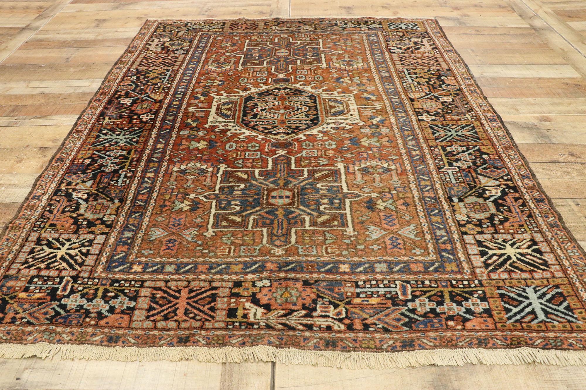 Antique Persian Karaja Heriz Rug with Tribal Style, Study or Home Office Rug In Good Condition For Sale In Dallas, TX