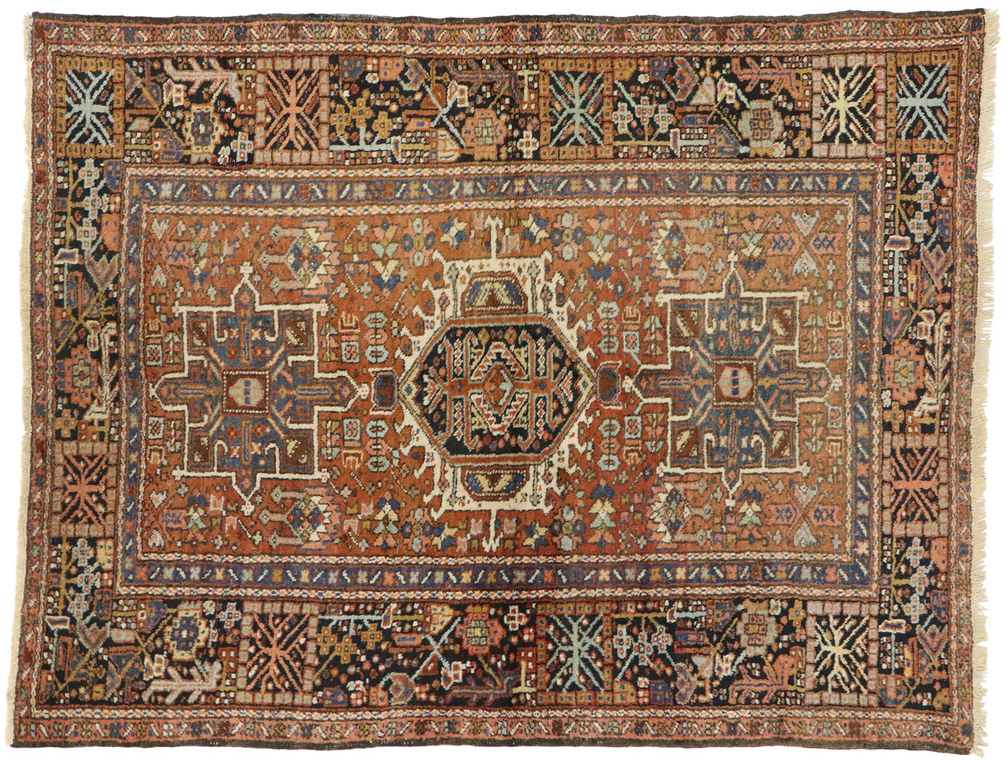 Wool Antique Persian Karaja Heriz Rug with Tribal Style, Study or Home Office Rug For Sale