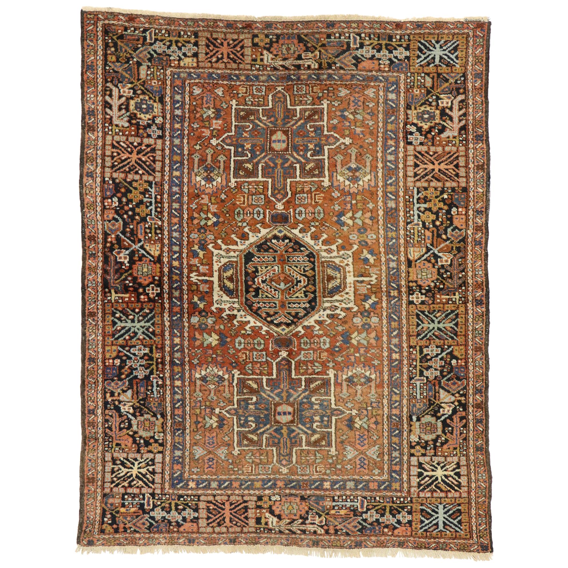 Antique Persian Karaja Heriz Rug with Tribal Style, Study or Home Office Rug For Sale
