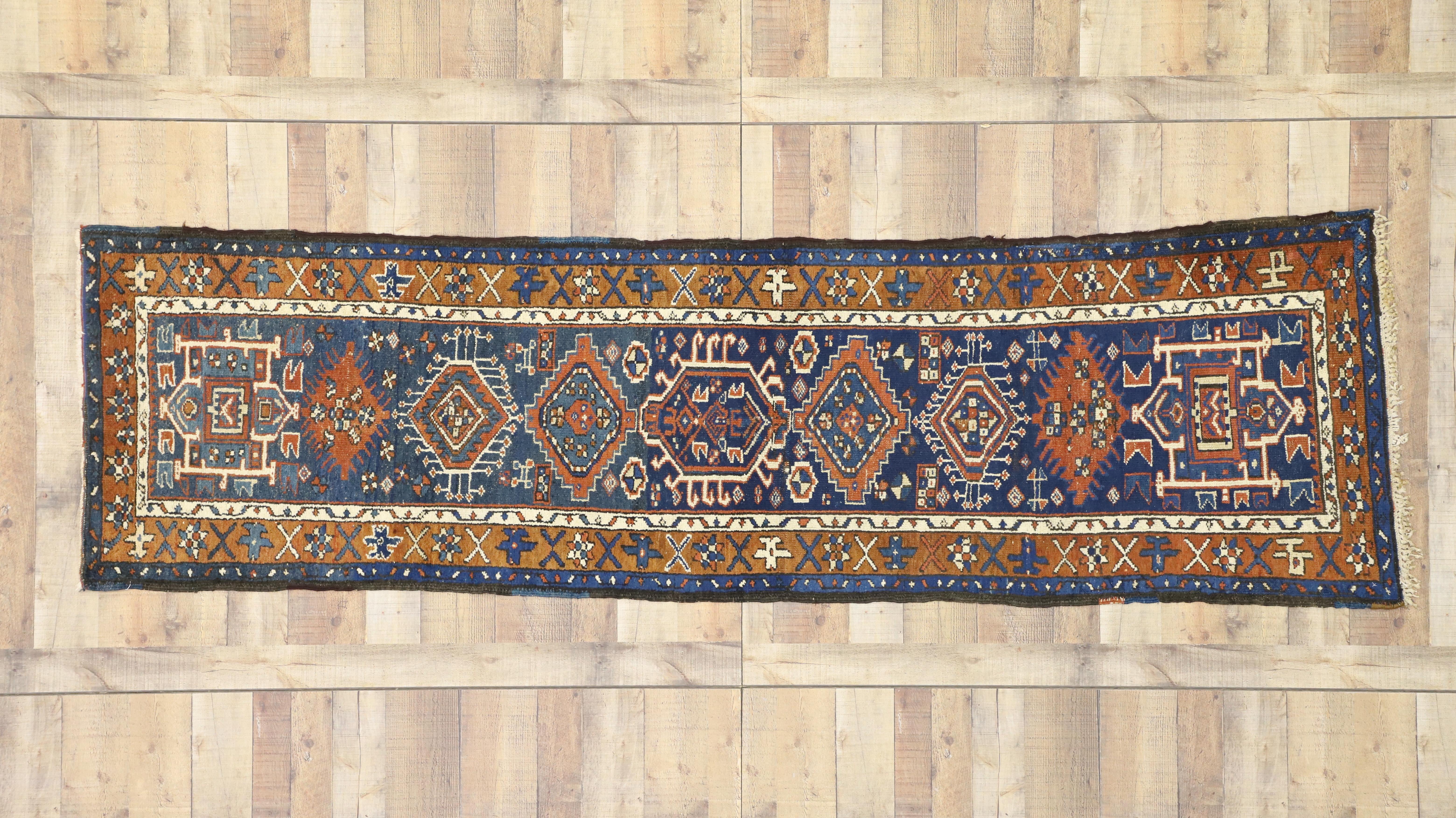 Antique Persian Karaja Heriz Runner, Tribal Style Hallway Runner For Sale 2