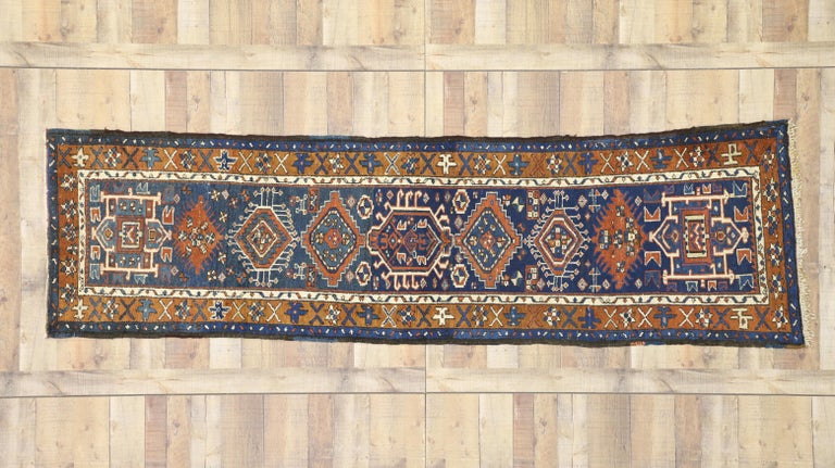 Antique Persian Karaja Heriz Runner, Tribal Style Hallway Runner For Sale 3