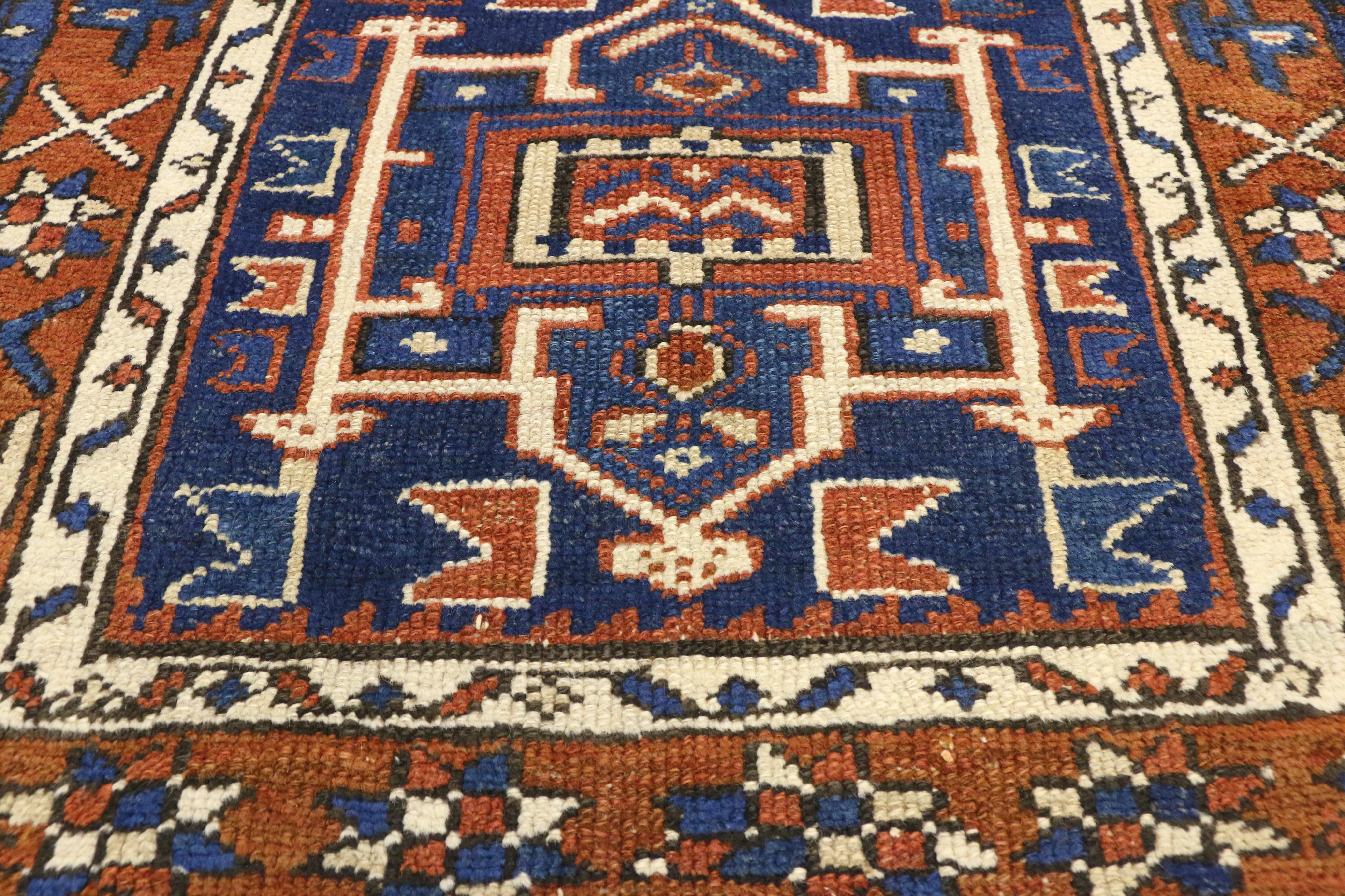 Hand-Knotted Antique Persian Karaja Heriz Runner, Tribal Style Hallway Runner For Sale