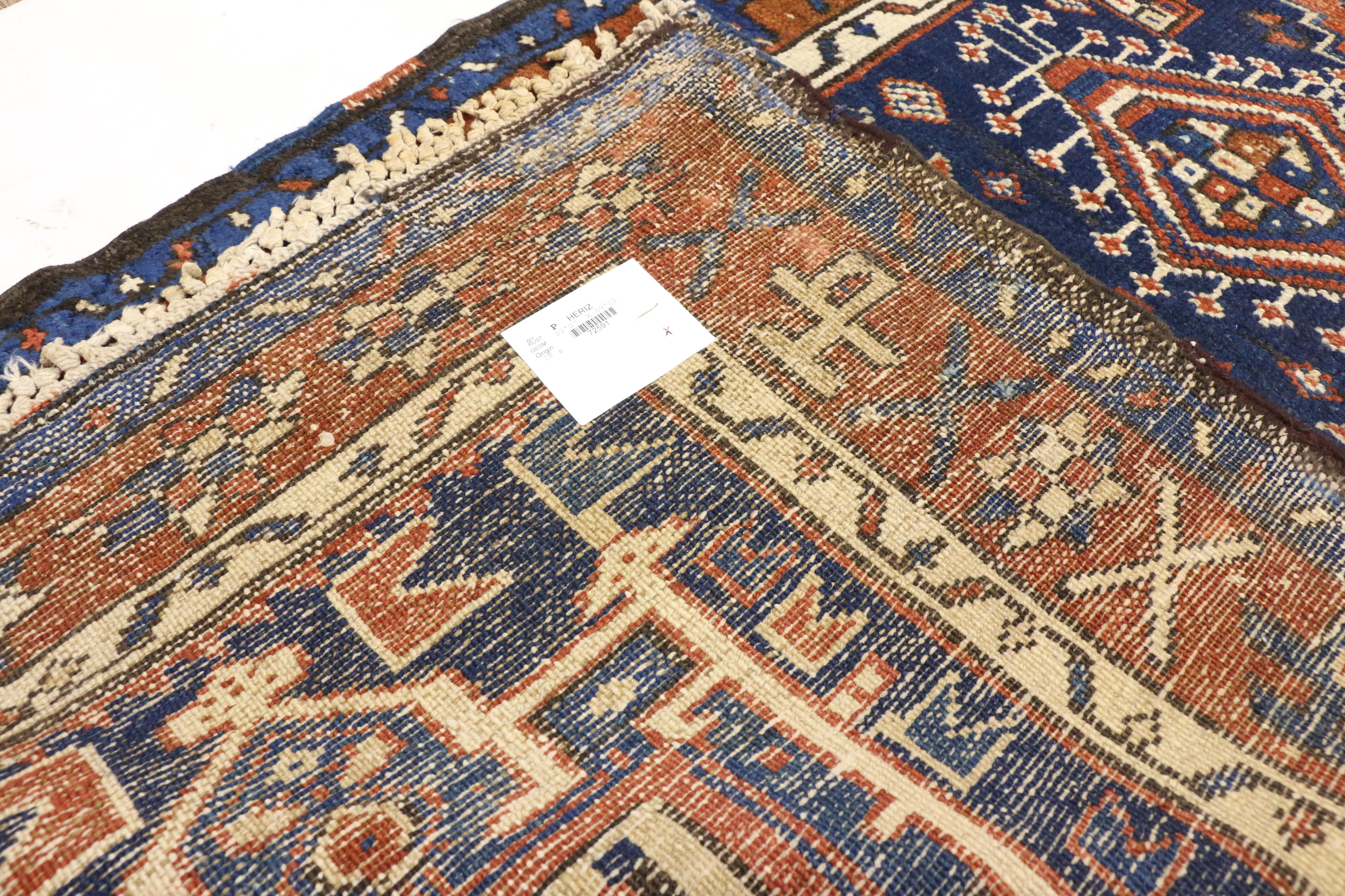 Antique Persian Karaja Heriz Runner, Tribal Style Hallway Runner In Good Condition For Sale In Dallas, TX