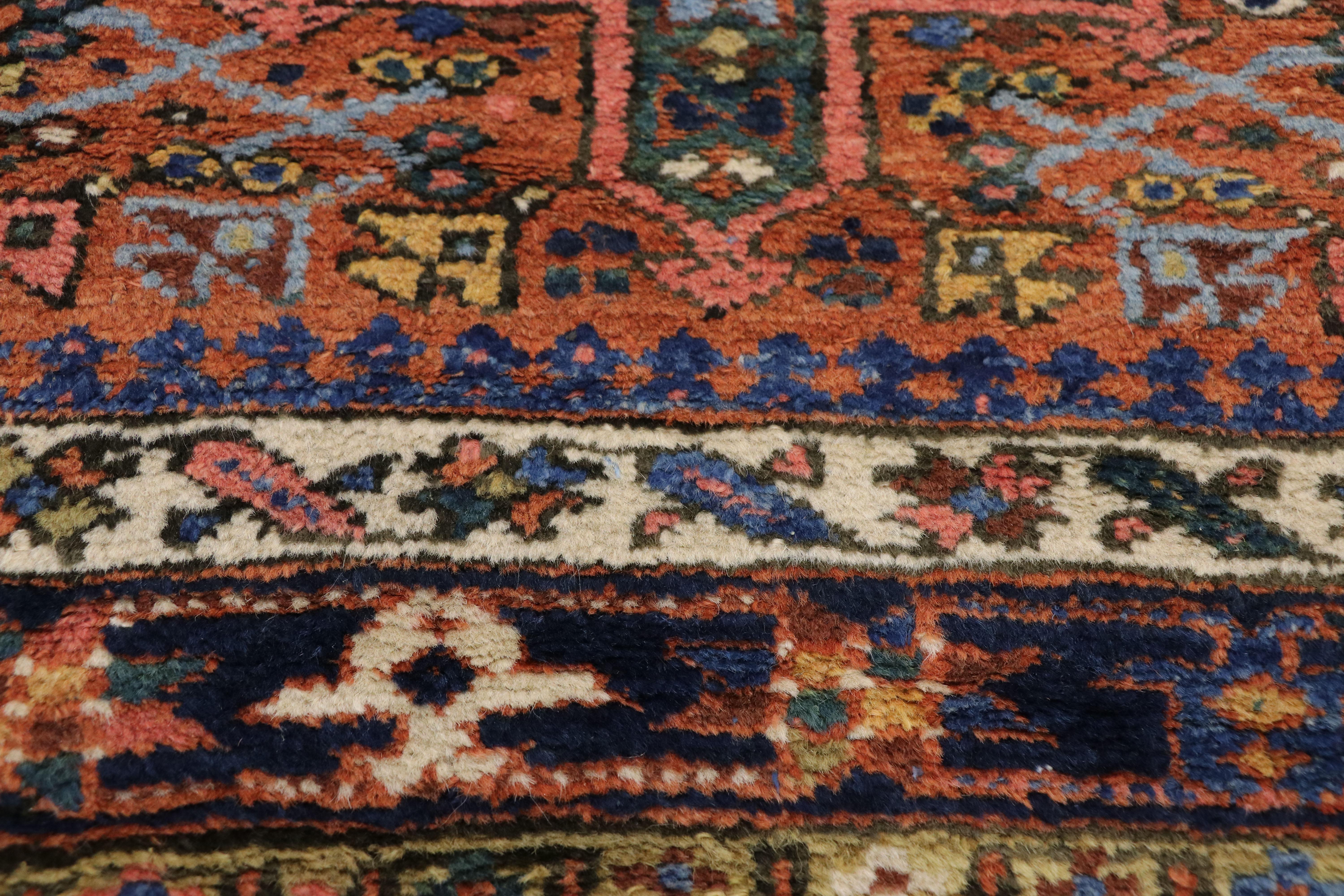 Antique Persian Karaja Heriz Runner, Tribal Style Hallway Runner In Good Condition In Dallas, TX