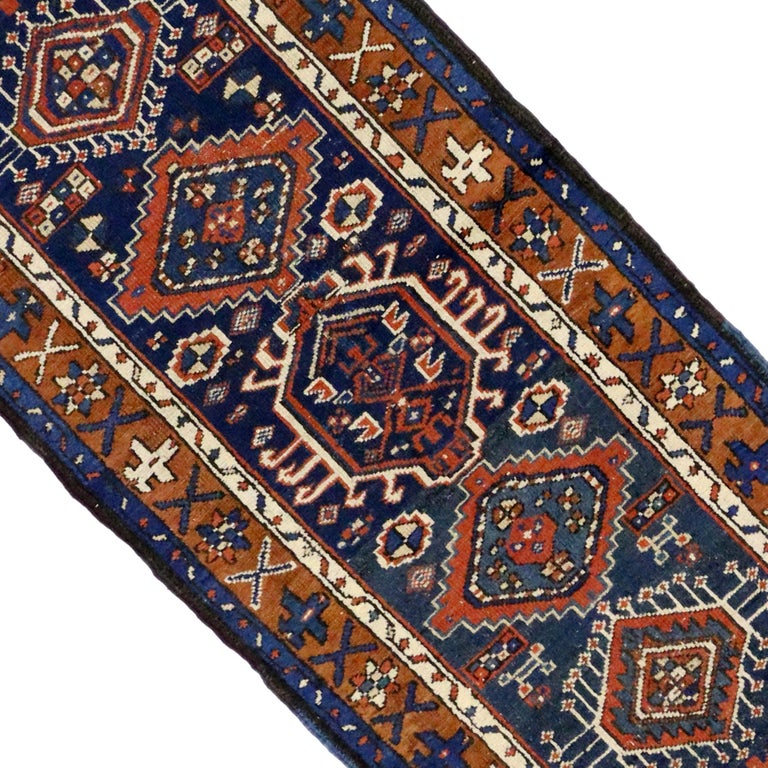Wool Antique Persian Karaja Heriz Runner, Tribal Style Hallway Runner For Sale