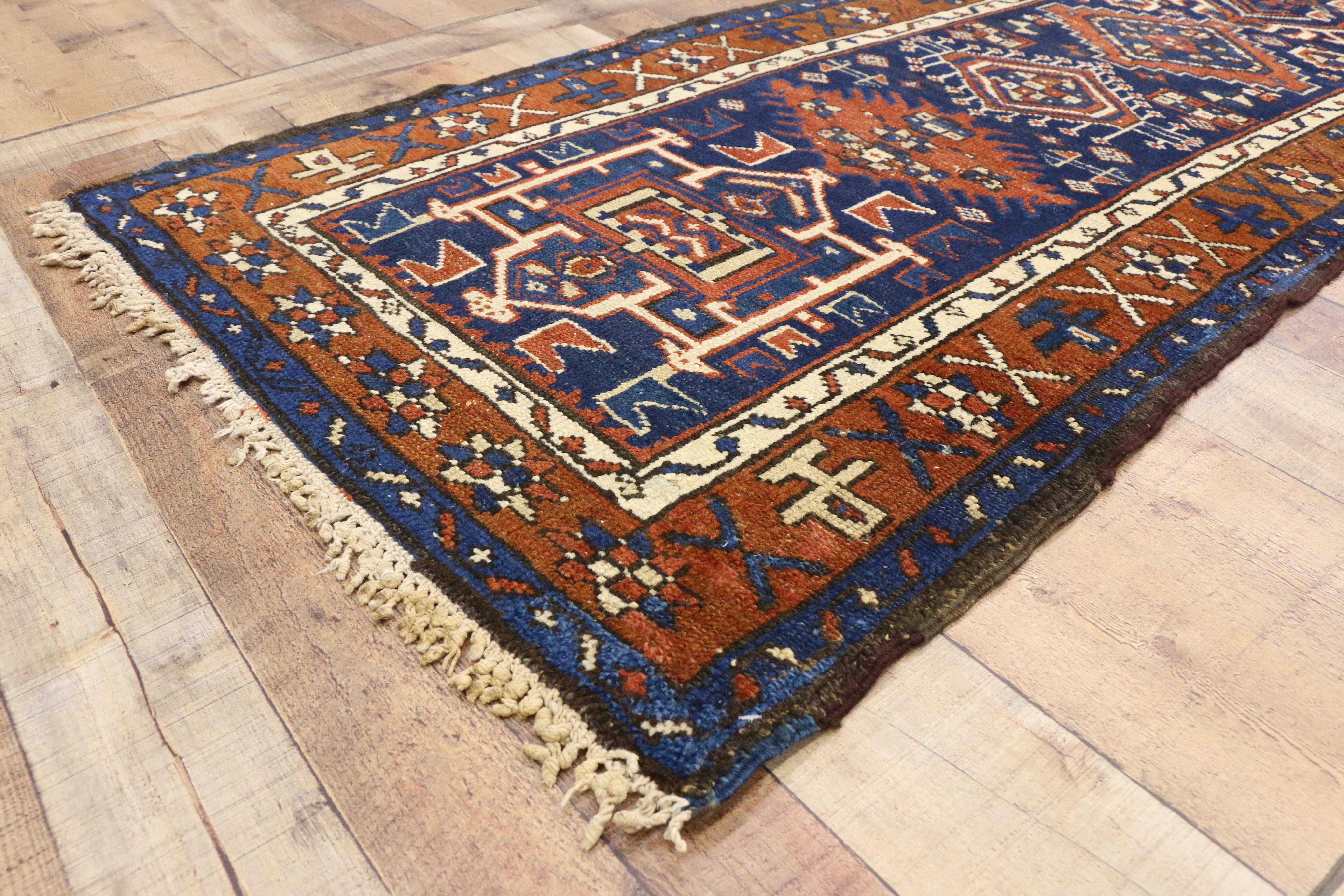 Wool Antique Persian Karaja Heriz Runner, Tribal Style Hallway Runner For Sale