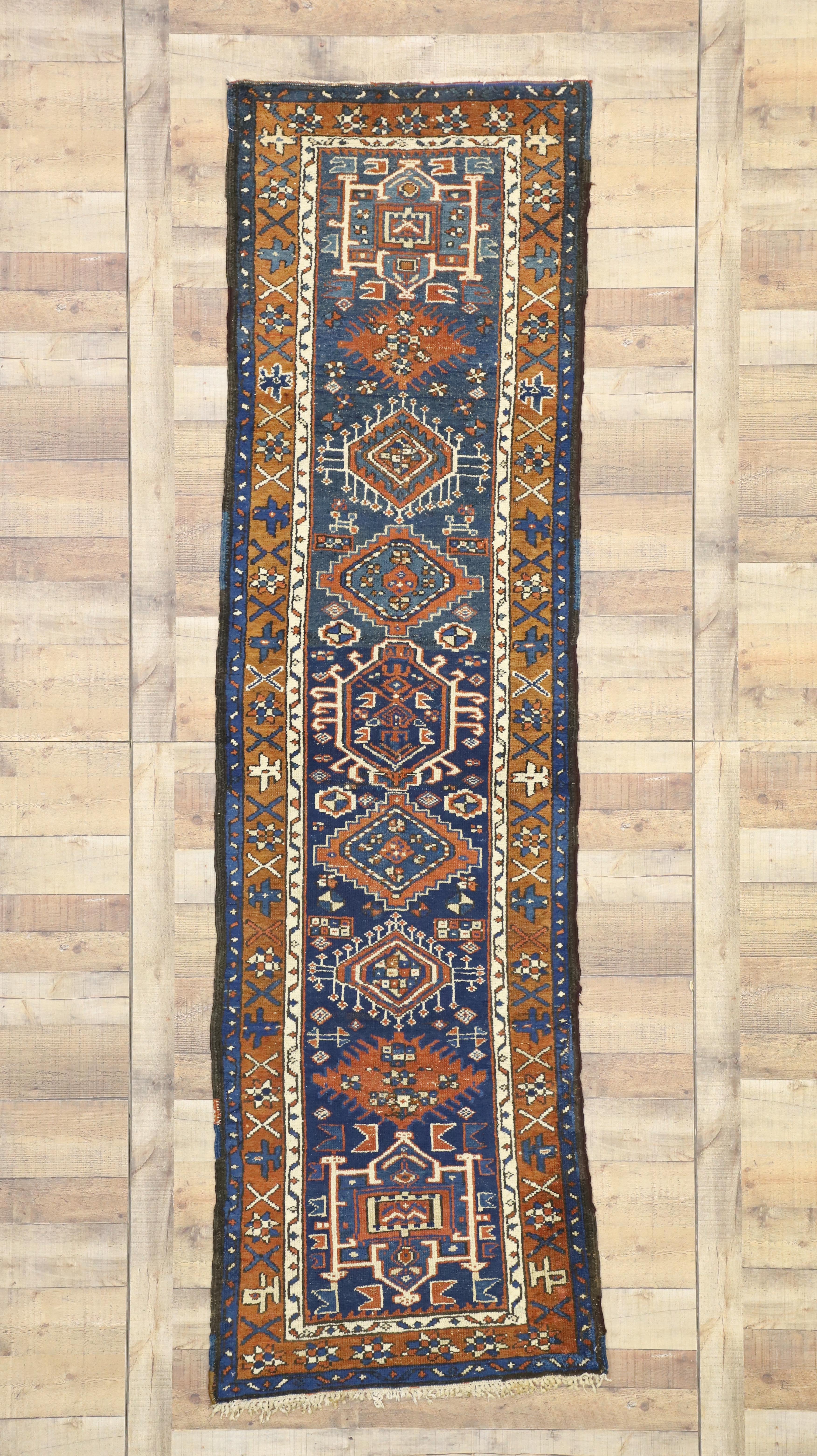 Antique Persian Karaja Heriz Runner, Tribal Style Hallway Runner For Sale 1