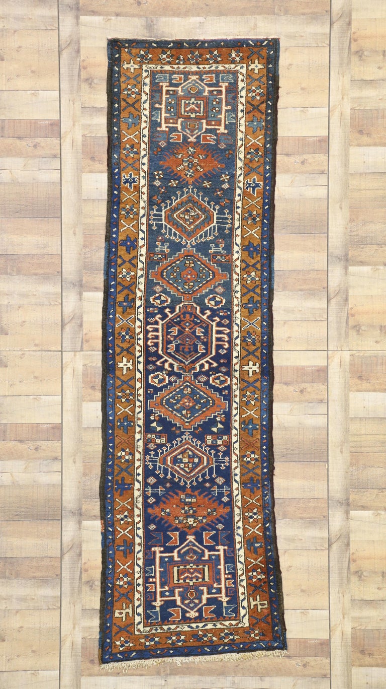 Antique Persian Karaja Heriz Runner, Tribal Style Hallway Runner For Sale 2