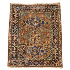Antique Persian Karaja Heriz Scatter Rug, Tribal Style Persian Rug